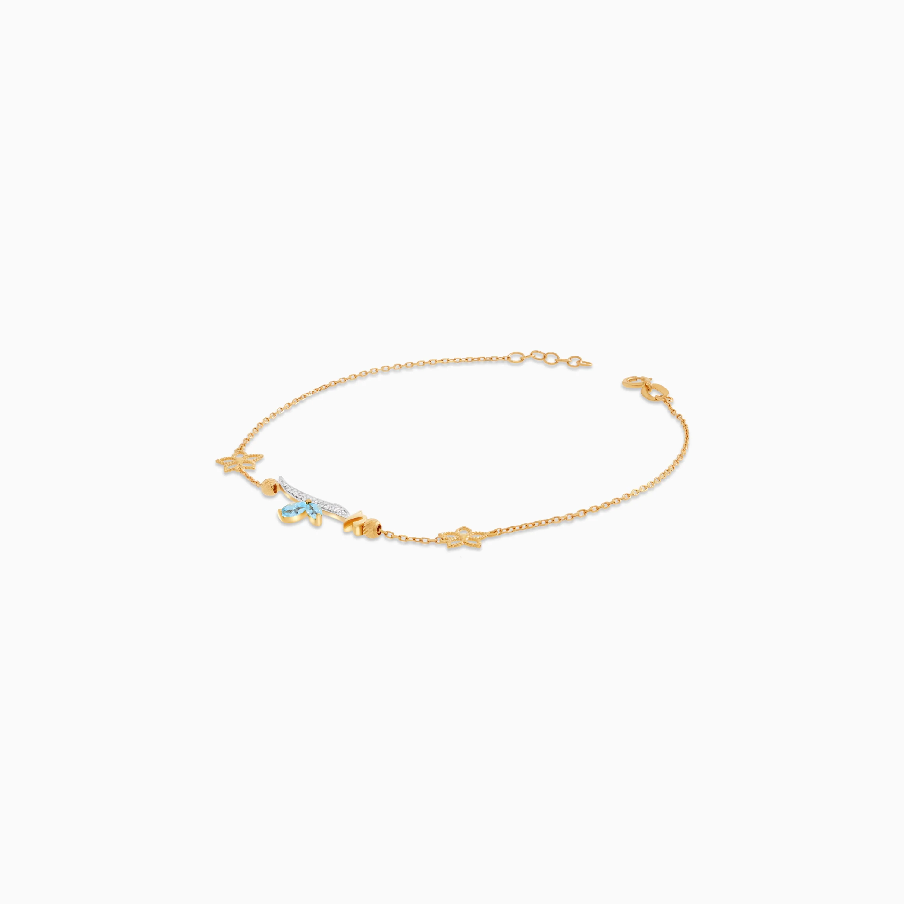 18k Yellow Gold ‘Alif’ Bracelet with Natural Diamonds & Blue Topaz | Horoufi Diamond Collection - Image 3