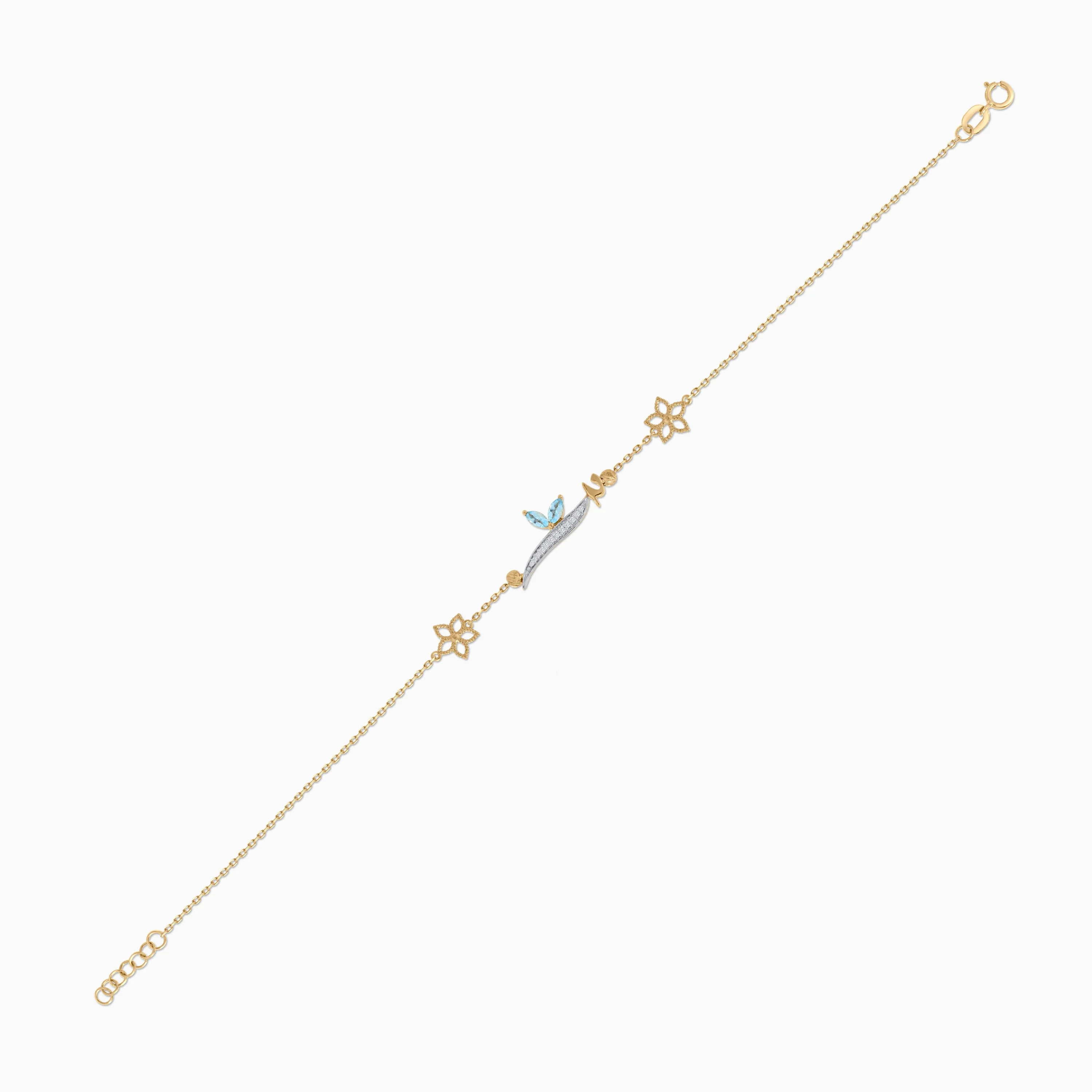 18k Yellow Gold ‘Alif’ Bracelet with Natural Diamonds & Blue Topaz | Horoufi Diamond Collection - Image 4