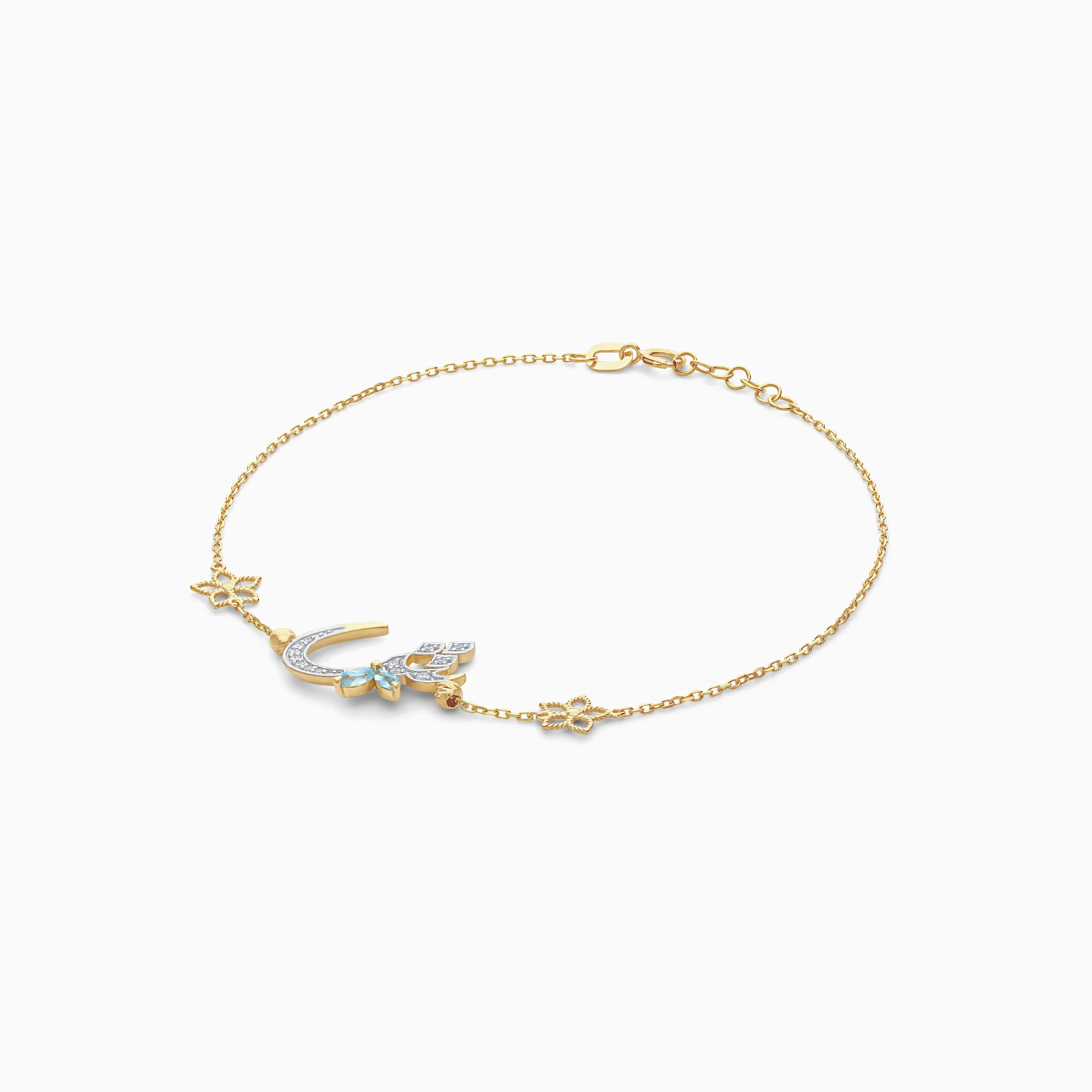 18K Yellow Gold Arabic 'Sheen' Bracelet with Natural Diamonds & Blue Topaz | Horoufi Diamond Collection - Image 3