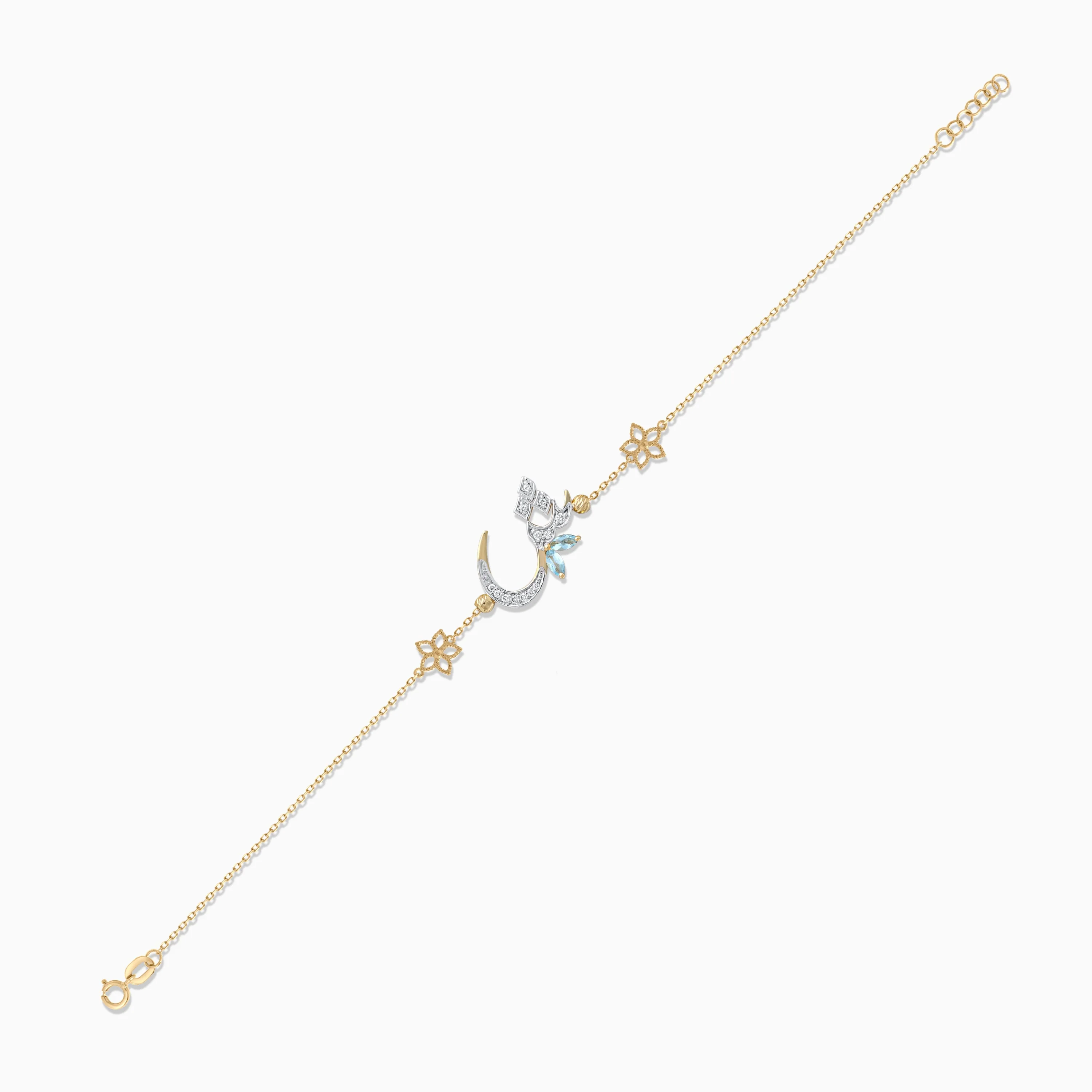 18K Yellow Gold Arabic 'Sheen' Bracelet with Natural Diamonds & Blue Topaz | Horoufi Diamond Collection - Image 4