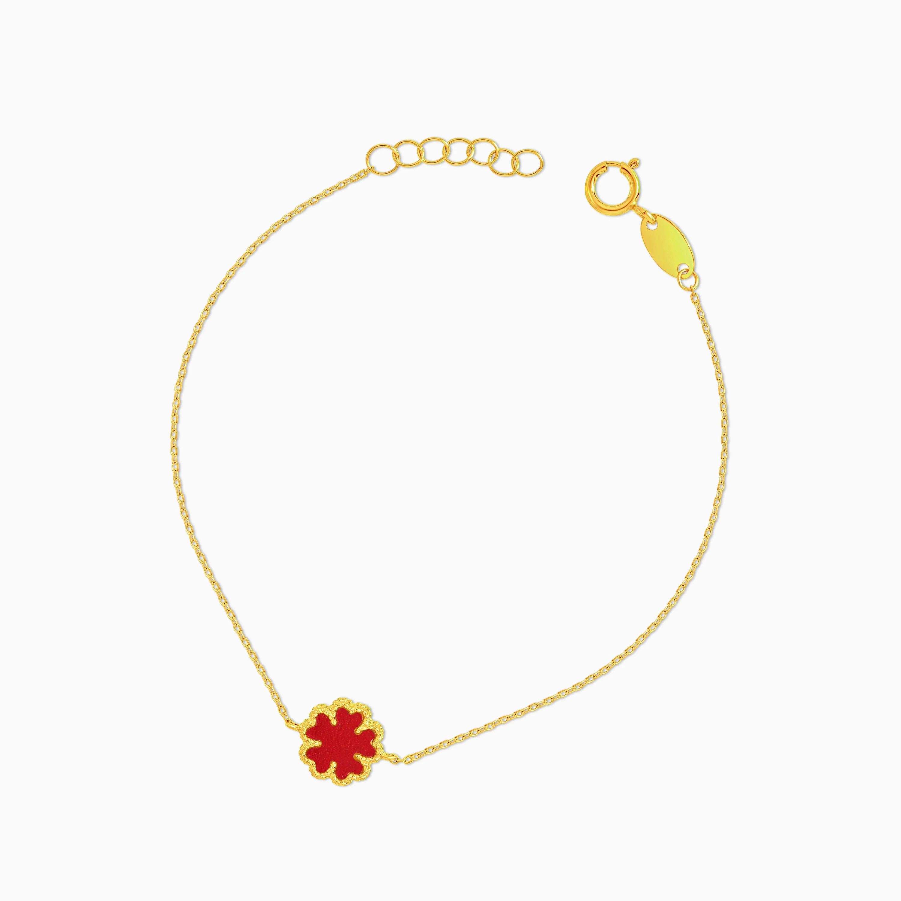 18k yellow gold bracelet with red flower shaped for kids - Vivante collection - Image 2