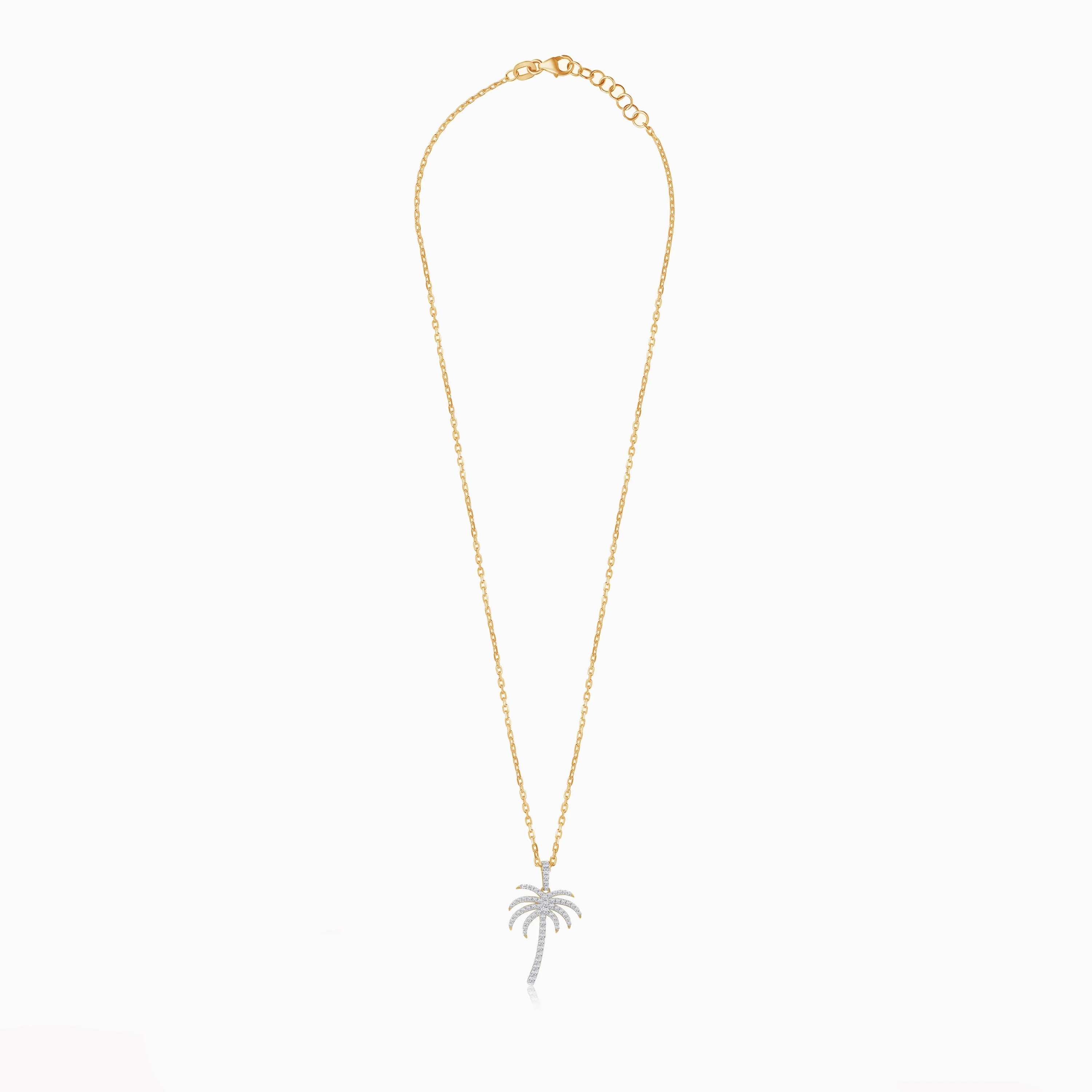 18K Yellow Gold Chain with Palm Tree-Shaped Pendant (20mm) Decorated with Natural Diamond | Al Nakhla Collection - Image 2