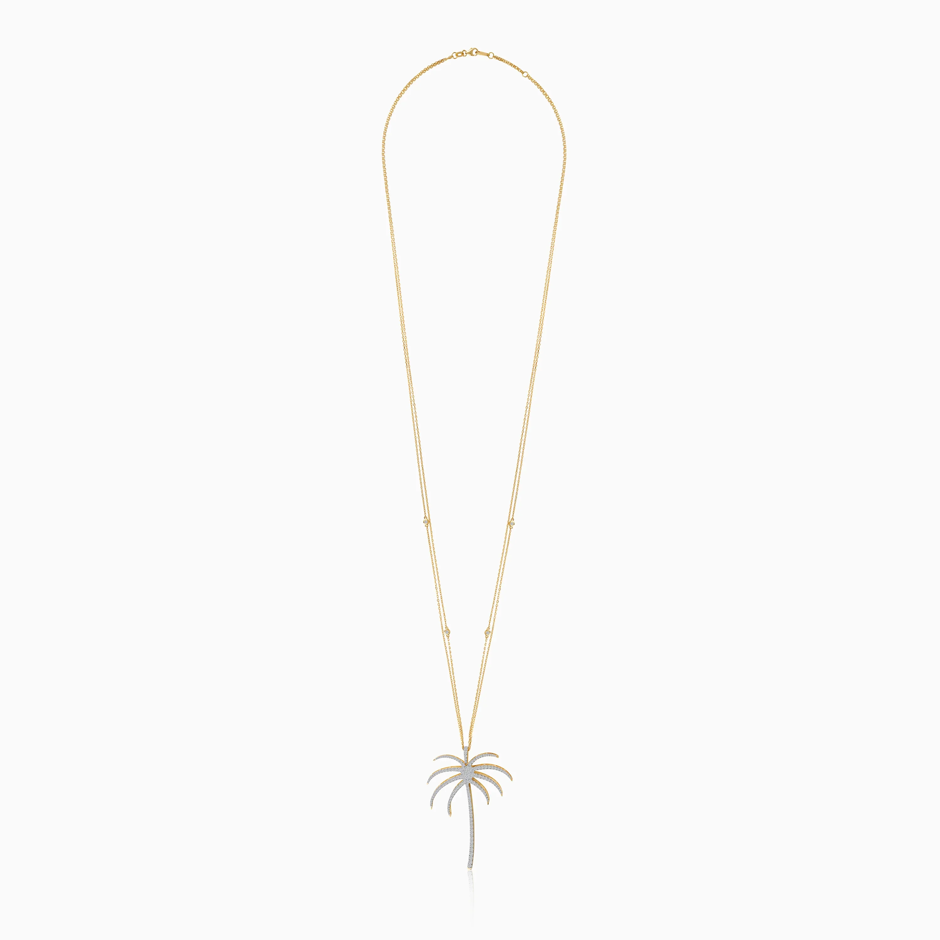 18K Yellow Gold Chain with Palm Tree-Shaped Pendant (60mm) Decorated with Natural Diamonds | Al Nakhla Collection - Image 2