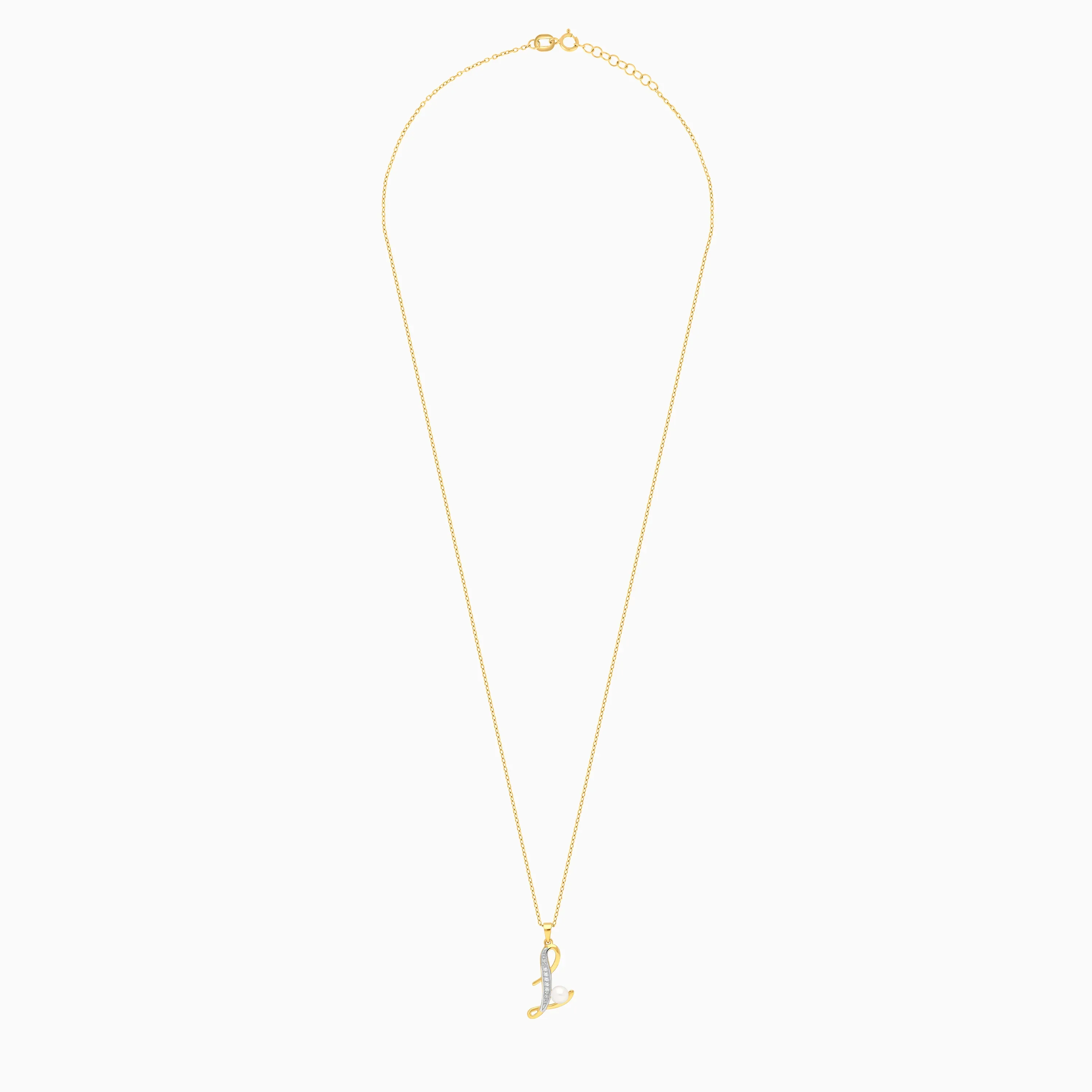 18K Yellow Gold “L” Diamond & Pearl Pendant Chain | Alpha Collection - Image 3