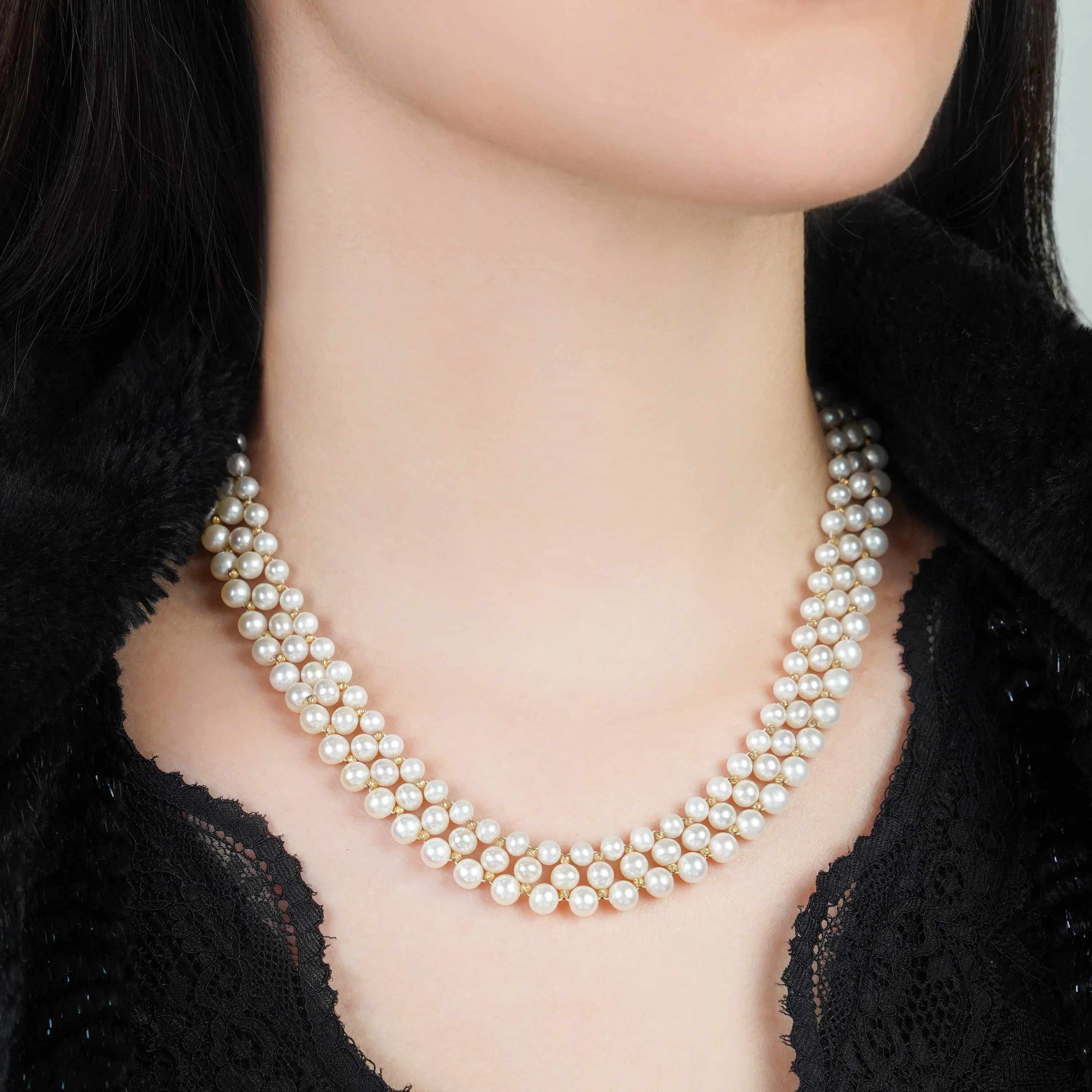 18k Yellow Gold Double Layered Pearl Choker | Danah Collection - Image 2