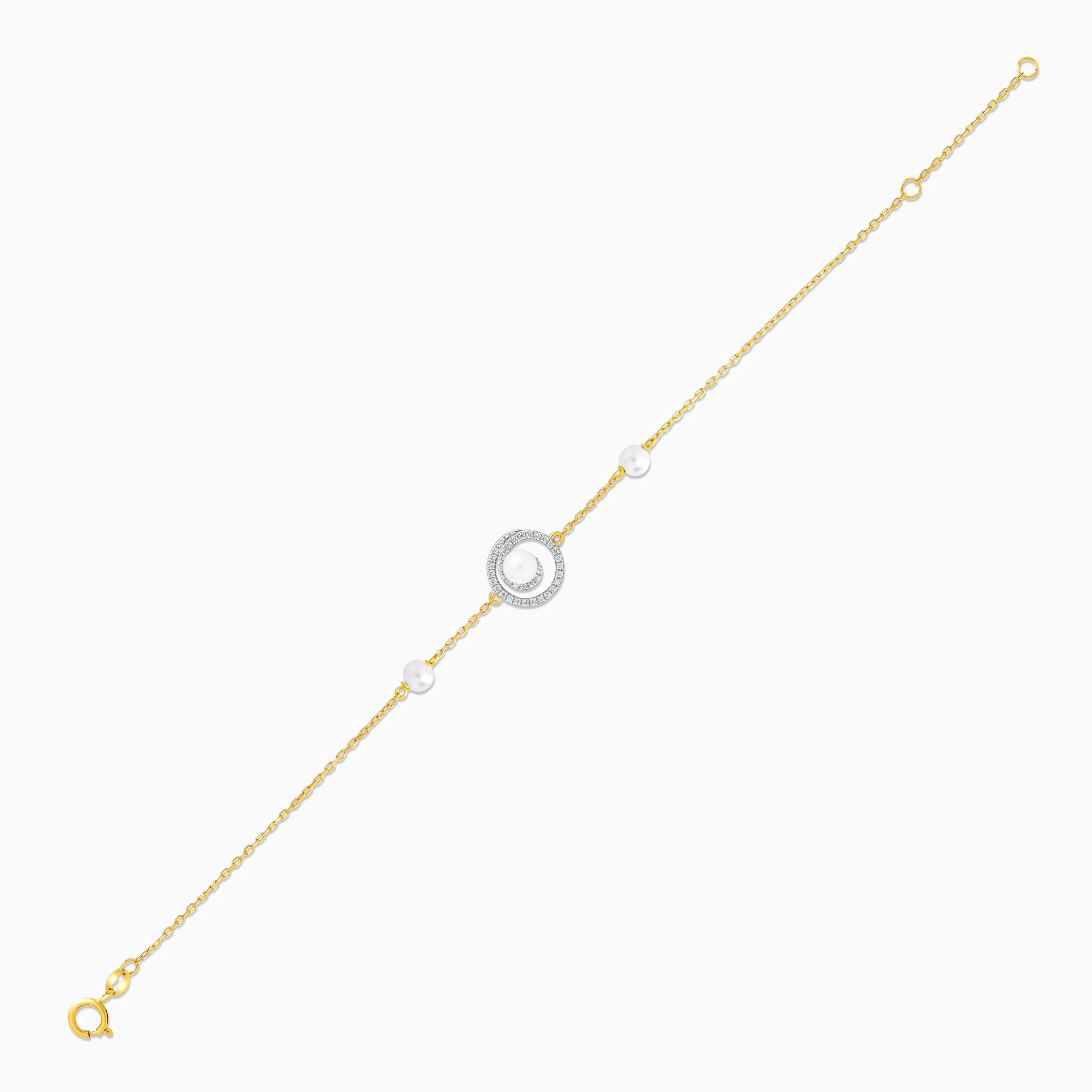 18k yellow gold circle-shaped bracelet decorated with natural diamonds and pearls – danah diamond collection - Image 2