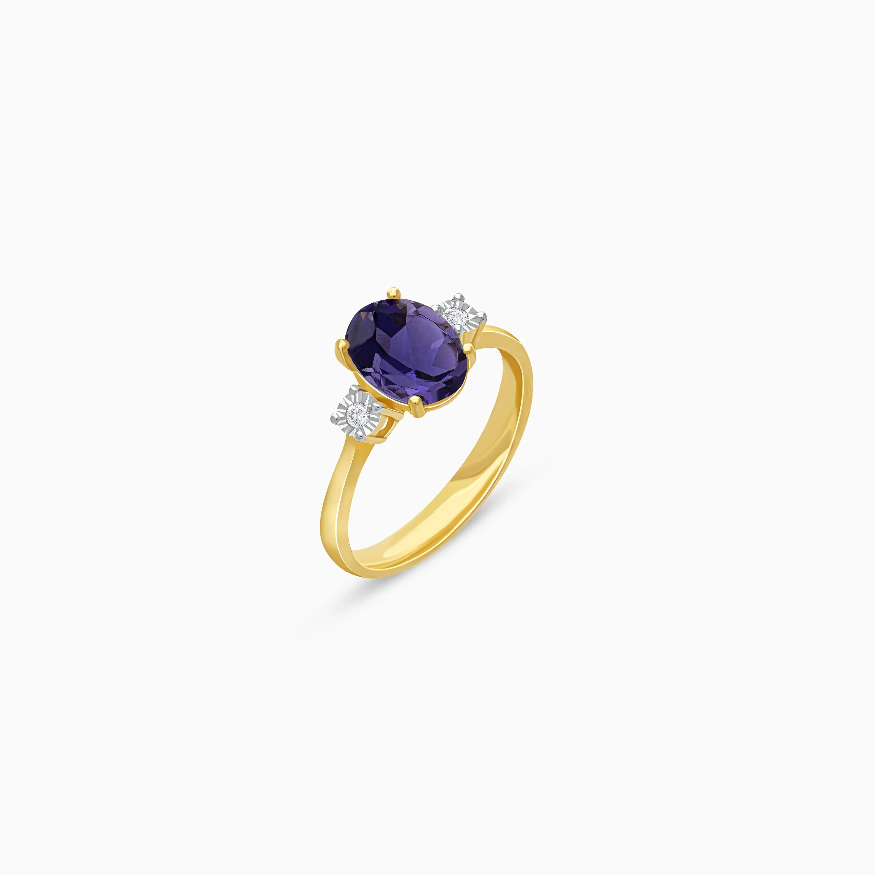 18k Yellow Gold Colour Classic Ring Featuring Iolite and Natural Diamonds – A Stunning Statement Piece - Image 2