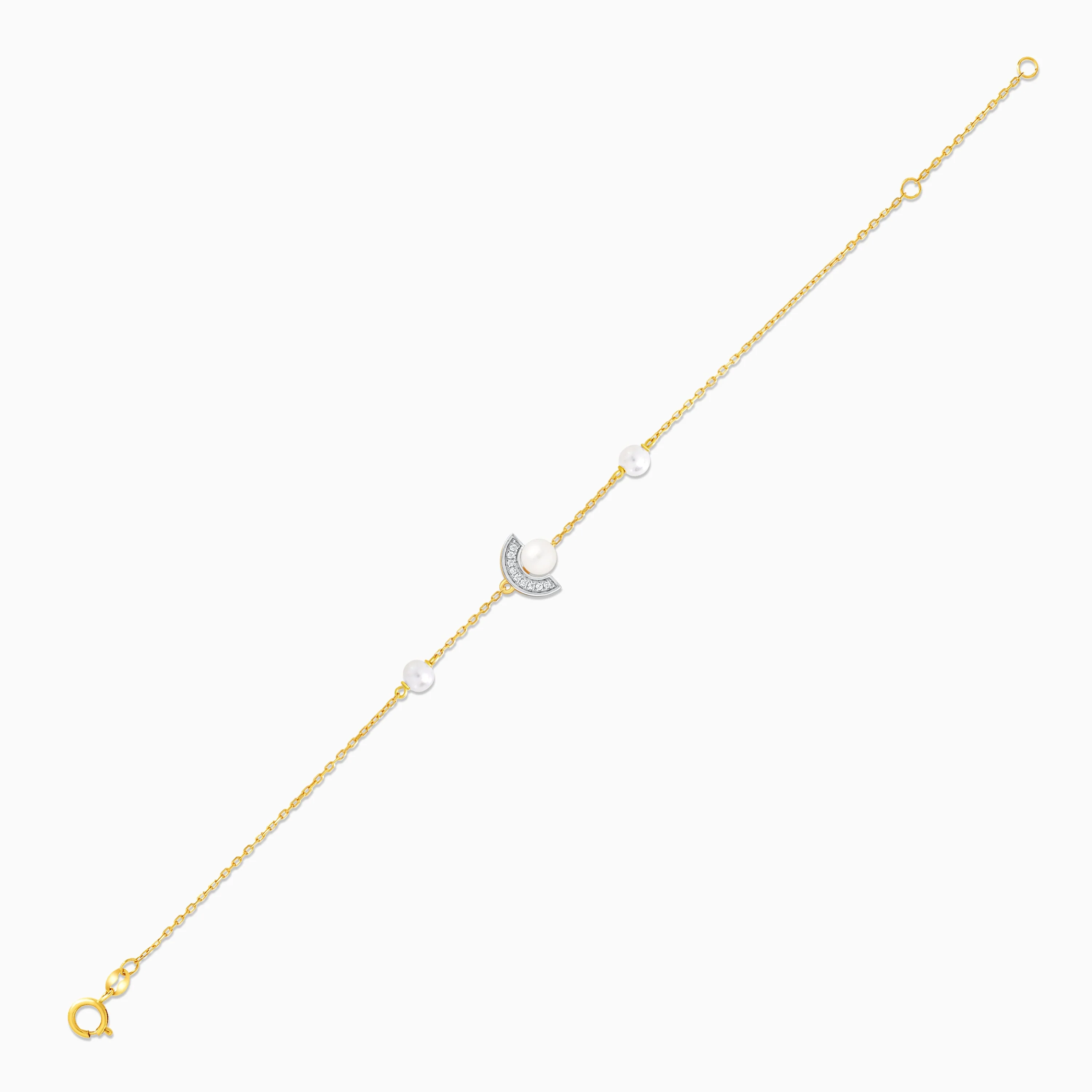 18K Yellow Gold Crescent Diamond and Triple Pearl Bracelet - Danah Diamond Collection - Image 2