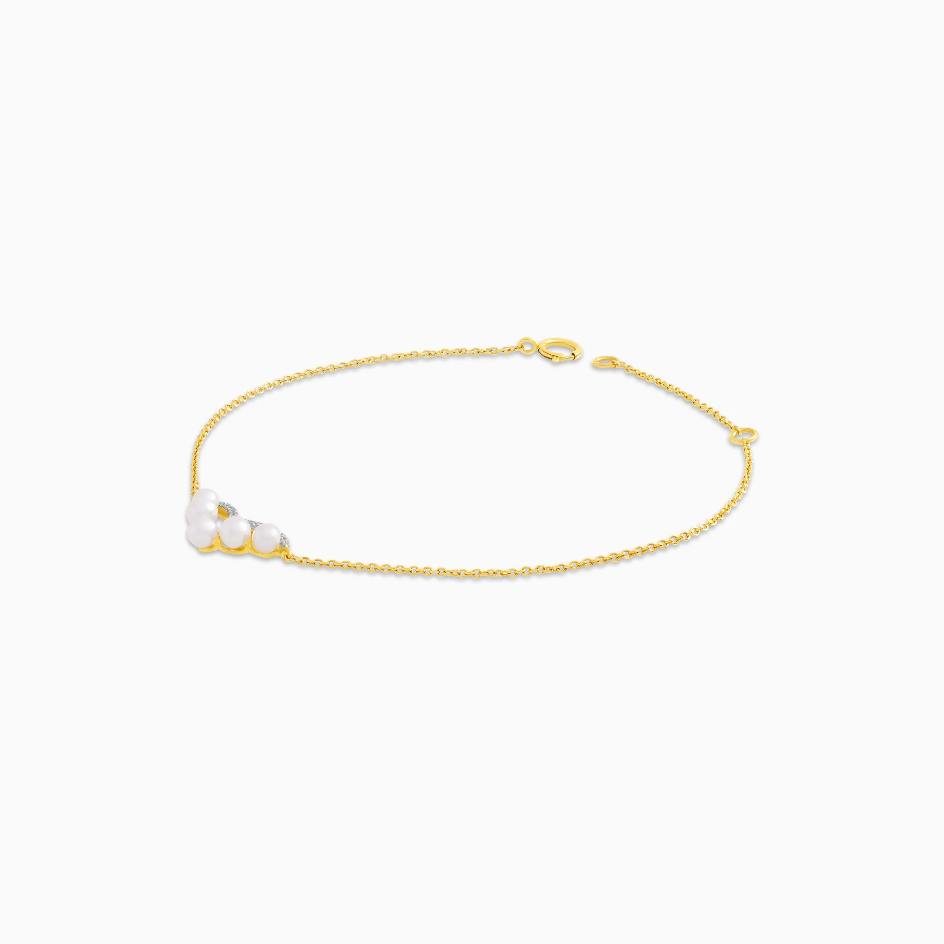 18K Yellow Gold Danah V-Shape Diamond and Pearl Bracelet - Danah Diamond Collection - Image 3