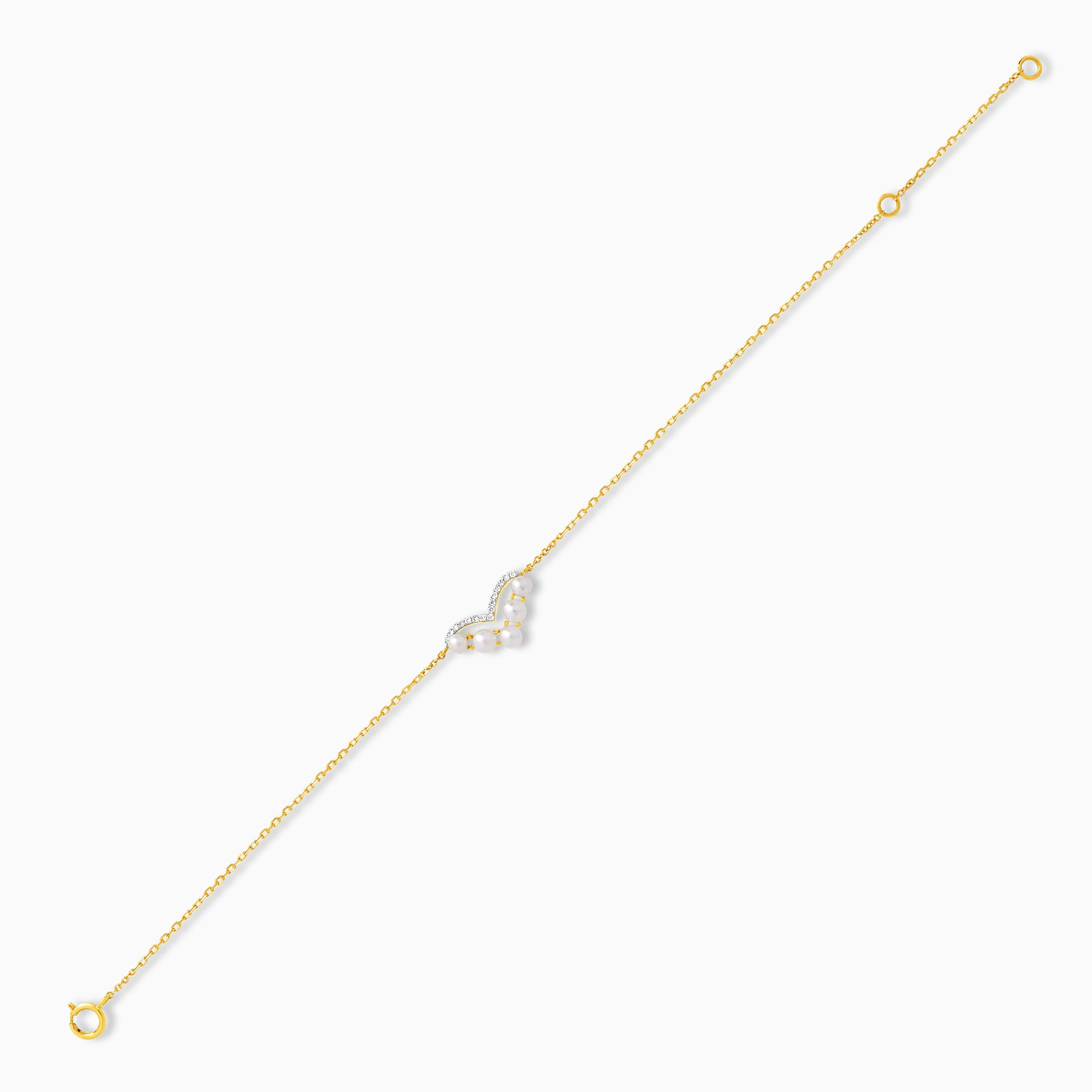 18K Yellow Gold Danah V-Shape Diamond and Pearl Bracelet - Danah Diamond Collection - Image 4