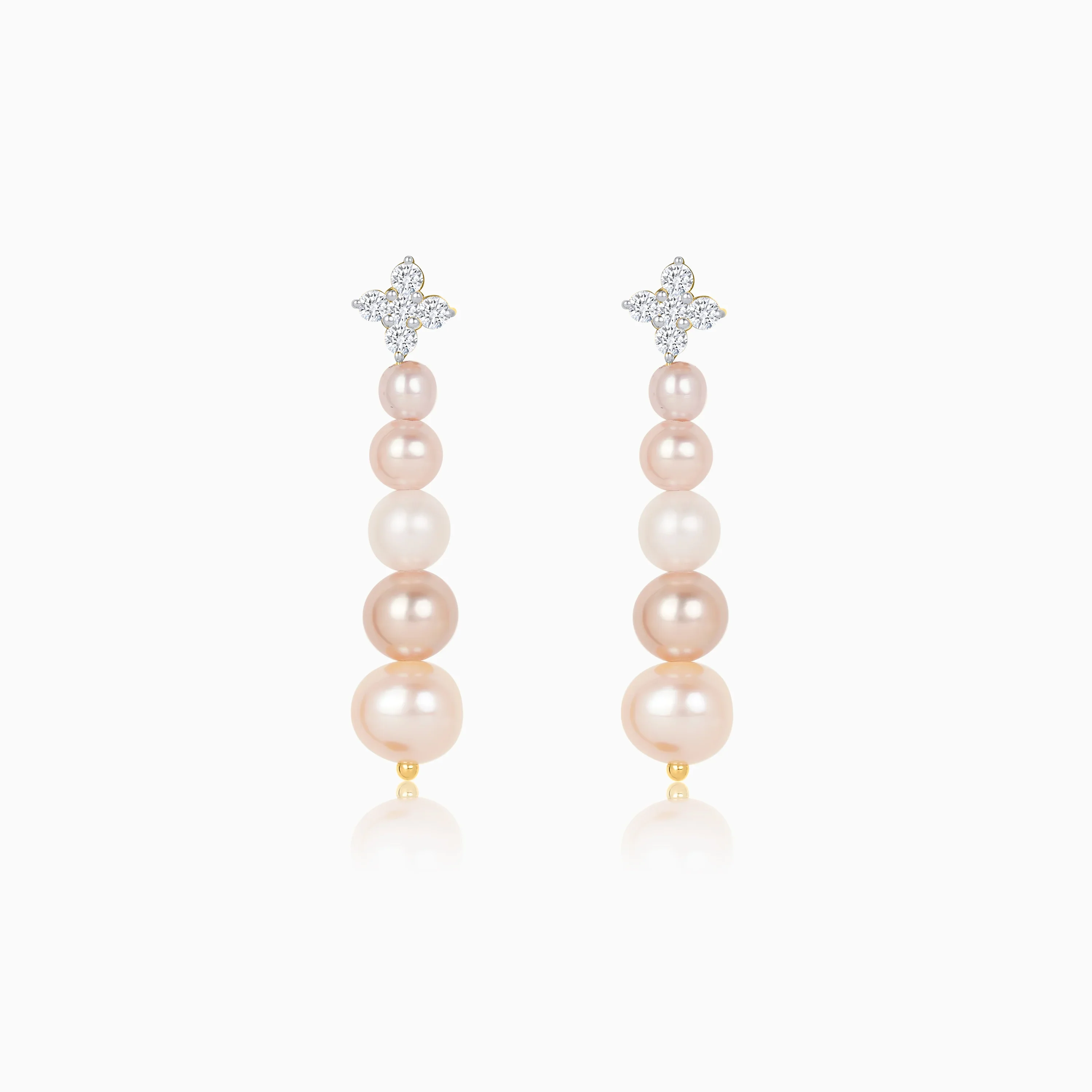 18K Yellow Gold Dangling Earrings with Multi-Color Pearls and Natural Diamonds - Image 3