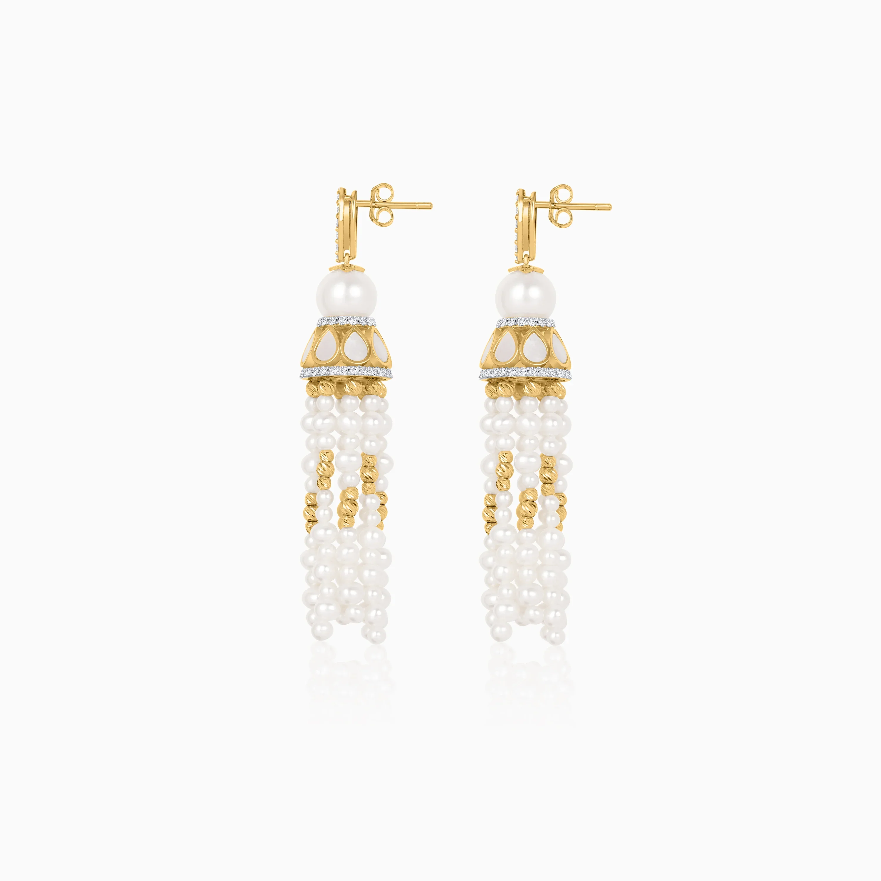 18k Yellow Gold Dangling Earrings with Pearls and Natural Diamonds | Danah Diamond Collection - Image 3