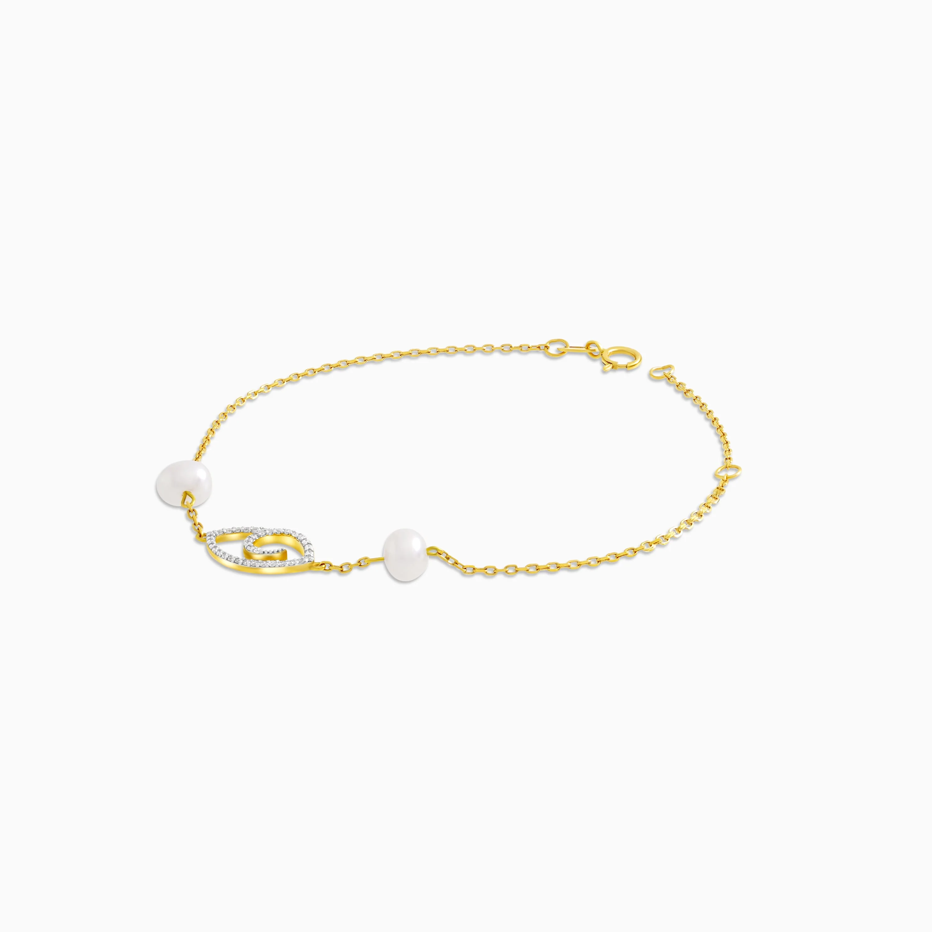 18K Yellow Gold Diamond Eye and Twin Pearl Bracelet – Danah Diamond Collection - Image 3