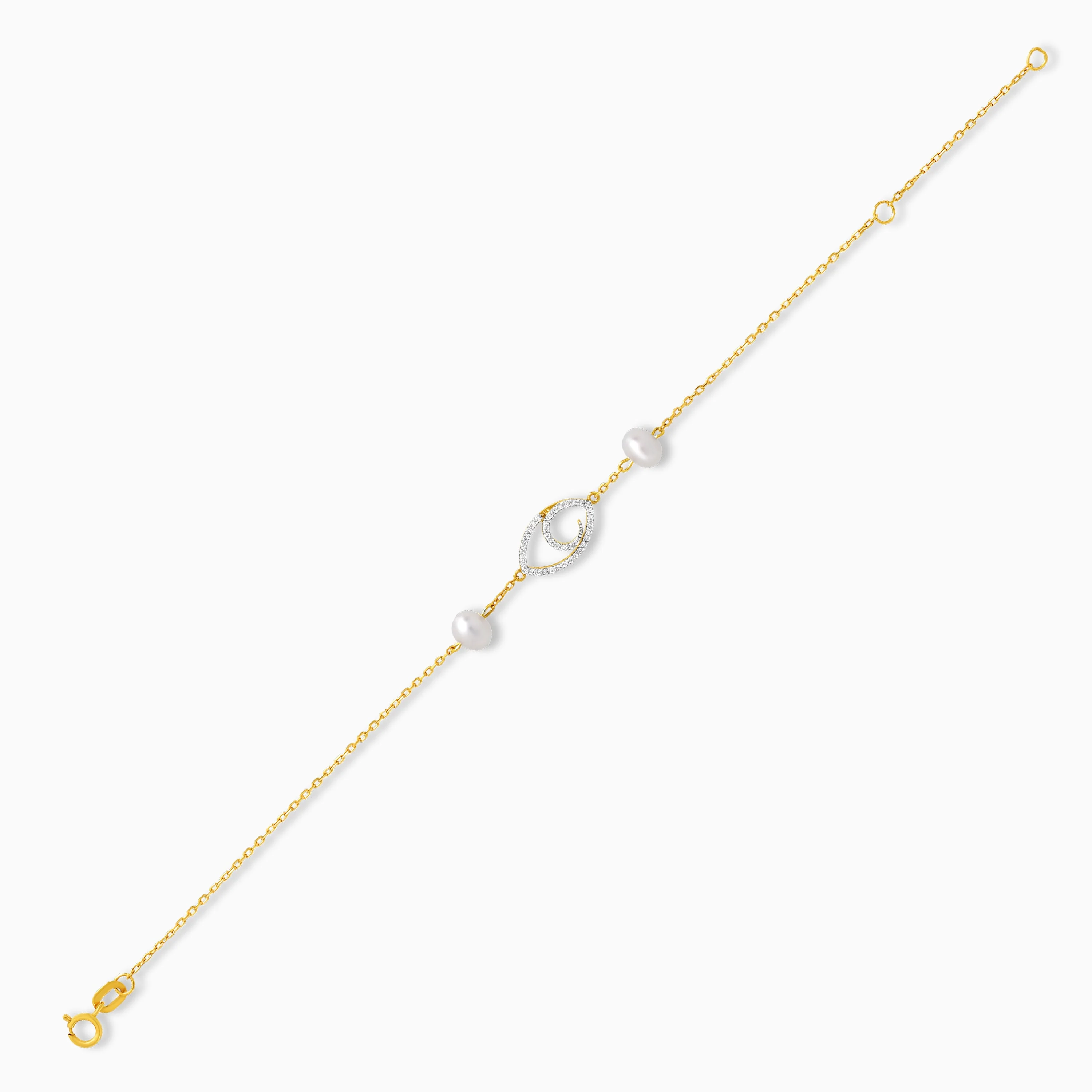 18K Yellow Gold Diamond Eye and Twin Pearl Bracelet – Danah Diamond Collection - Image 4