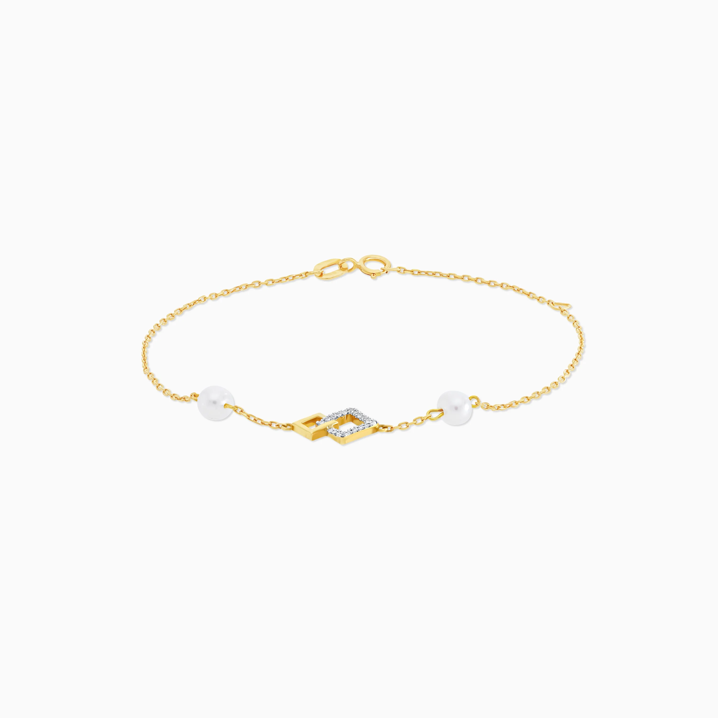 18K Yellow Gold Bracelet with Natural Diamonds and White Pearls - Danah Diamond Collection - Image 3
