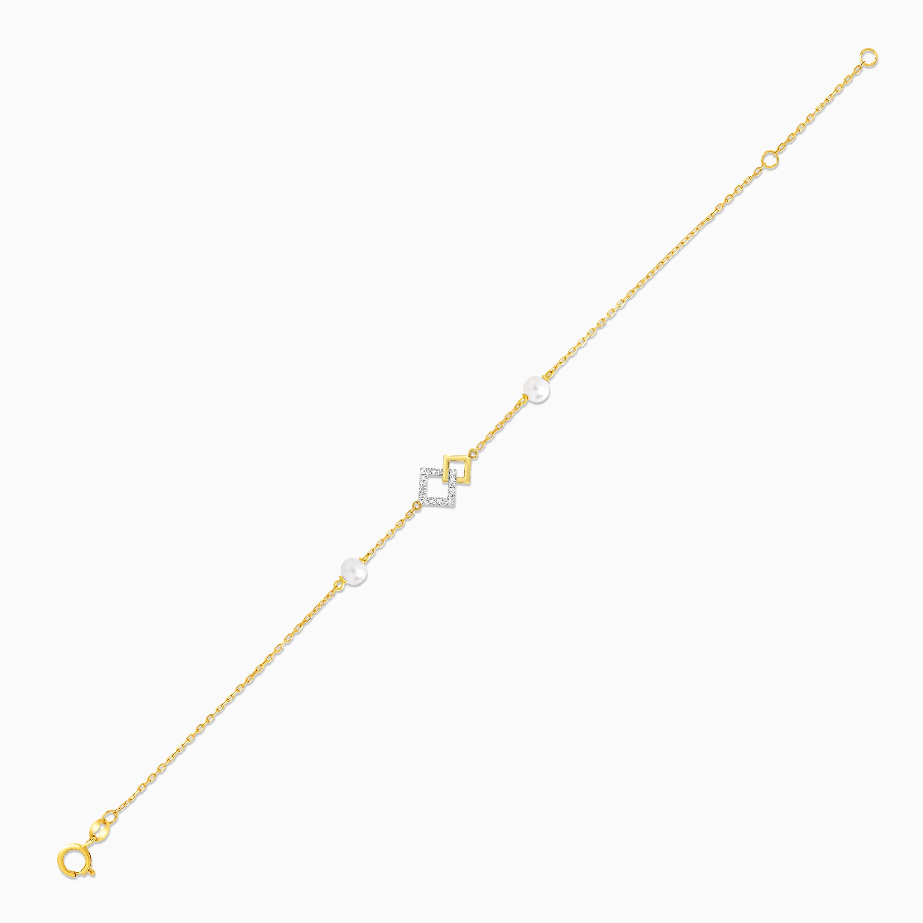 18K Yellow Gold Bracelet with Natural Diamonds and White Pearls - Danah Diamond Collection - Image 4
