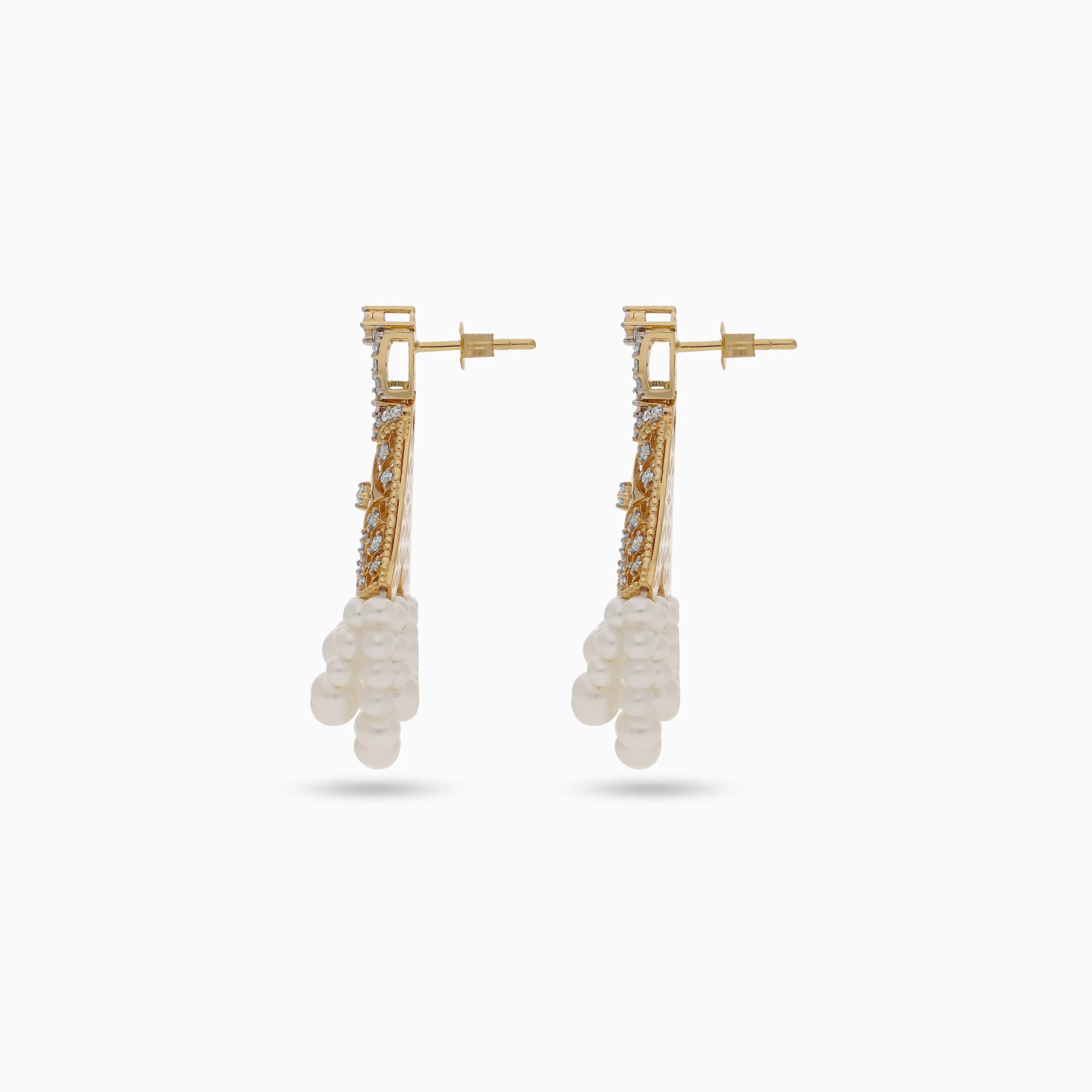 18k Yellow Gold Earrings with Natural Diamonds and Pearls | Danah Diamond Collection - Image 3