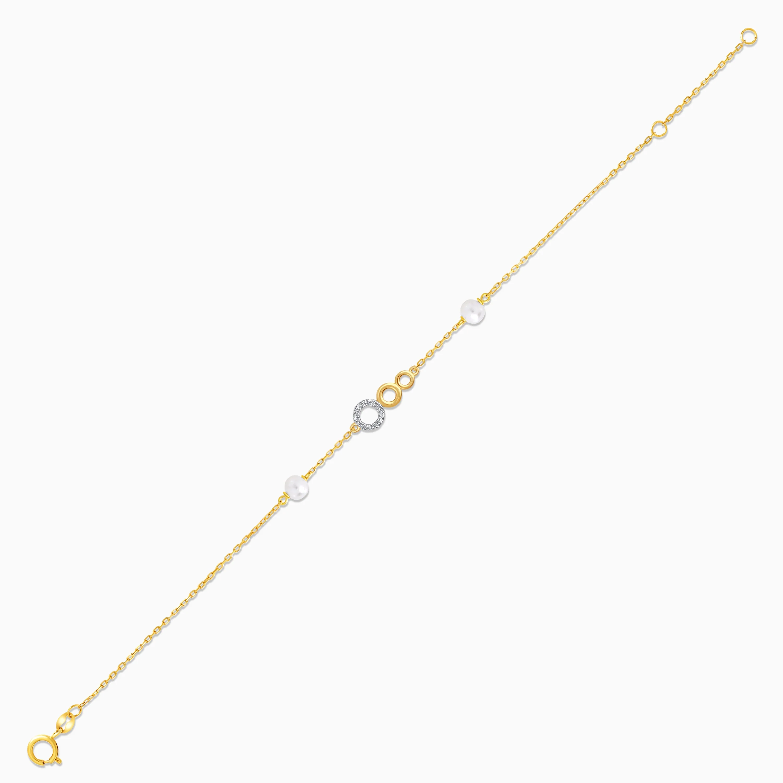 18K Yellow Gold Diamond Three Circle of Life and pearls Bracelet | Danah Collection - Image 3