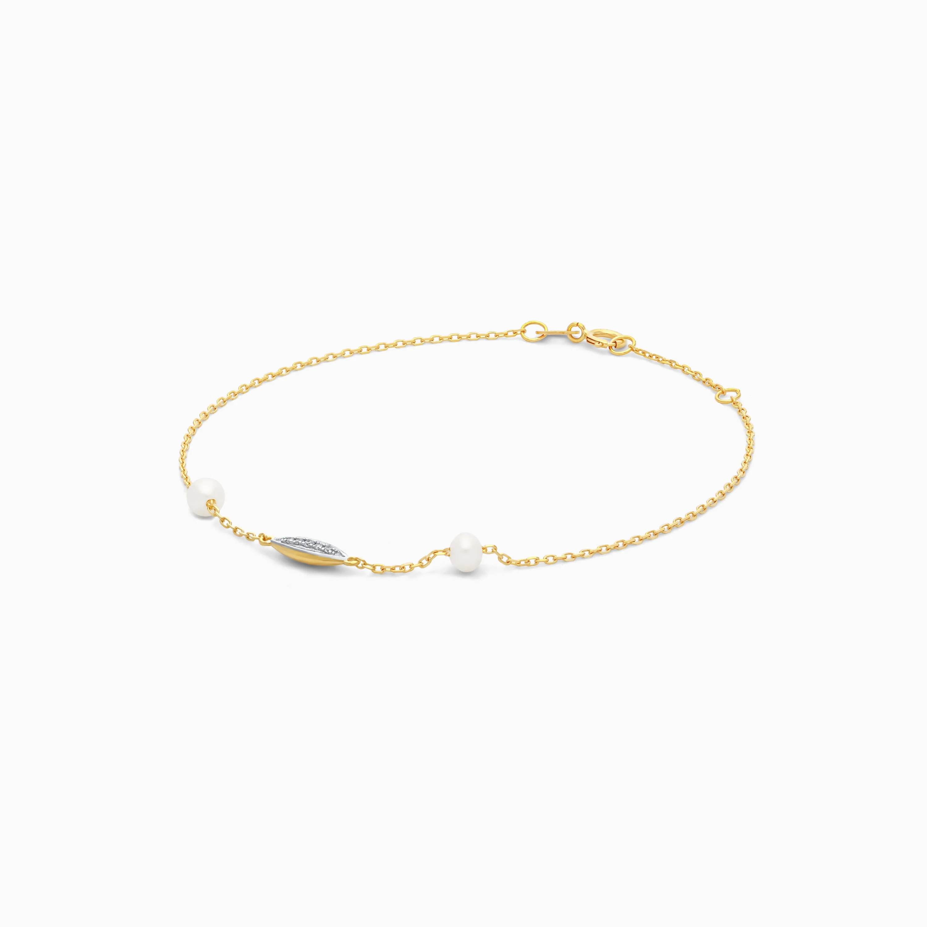 18K Yellow Gold Diamond and Twin Pearl Linear Bracelet - Danah Diamond Collection - Image 3