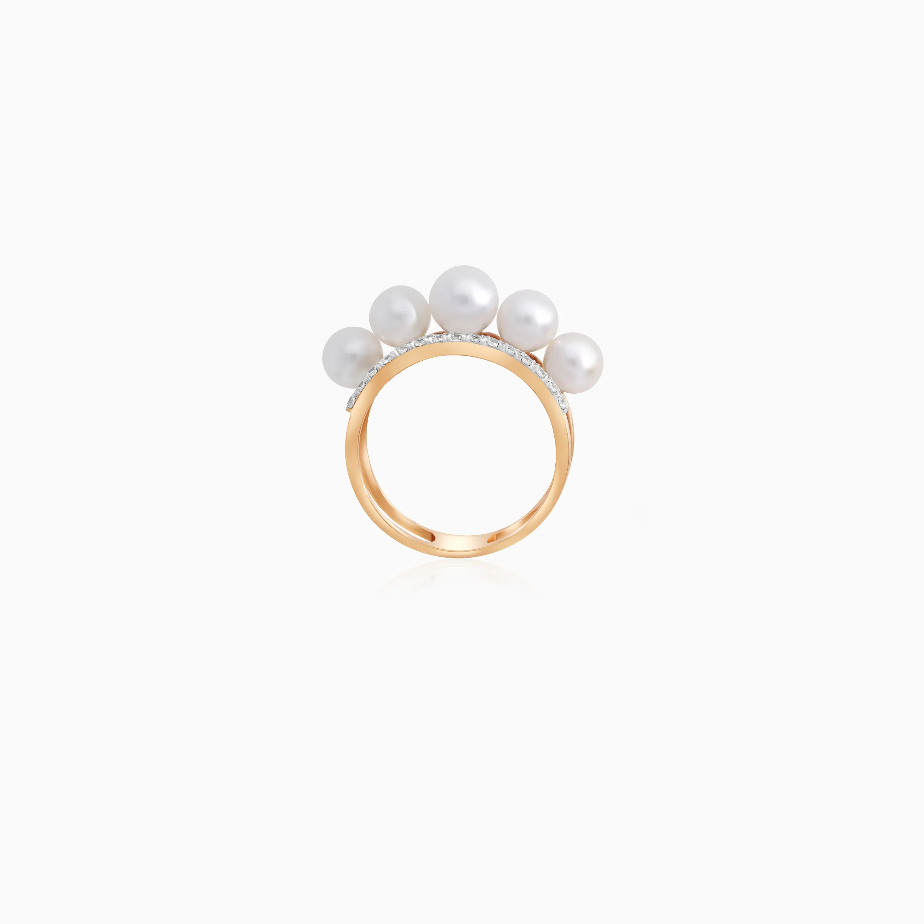 18k Yellow Gold Double Circle Pearl & Zircon Ring | Danah Collection - Image 4