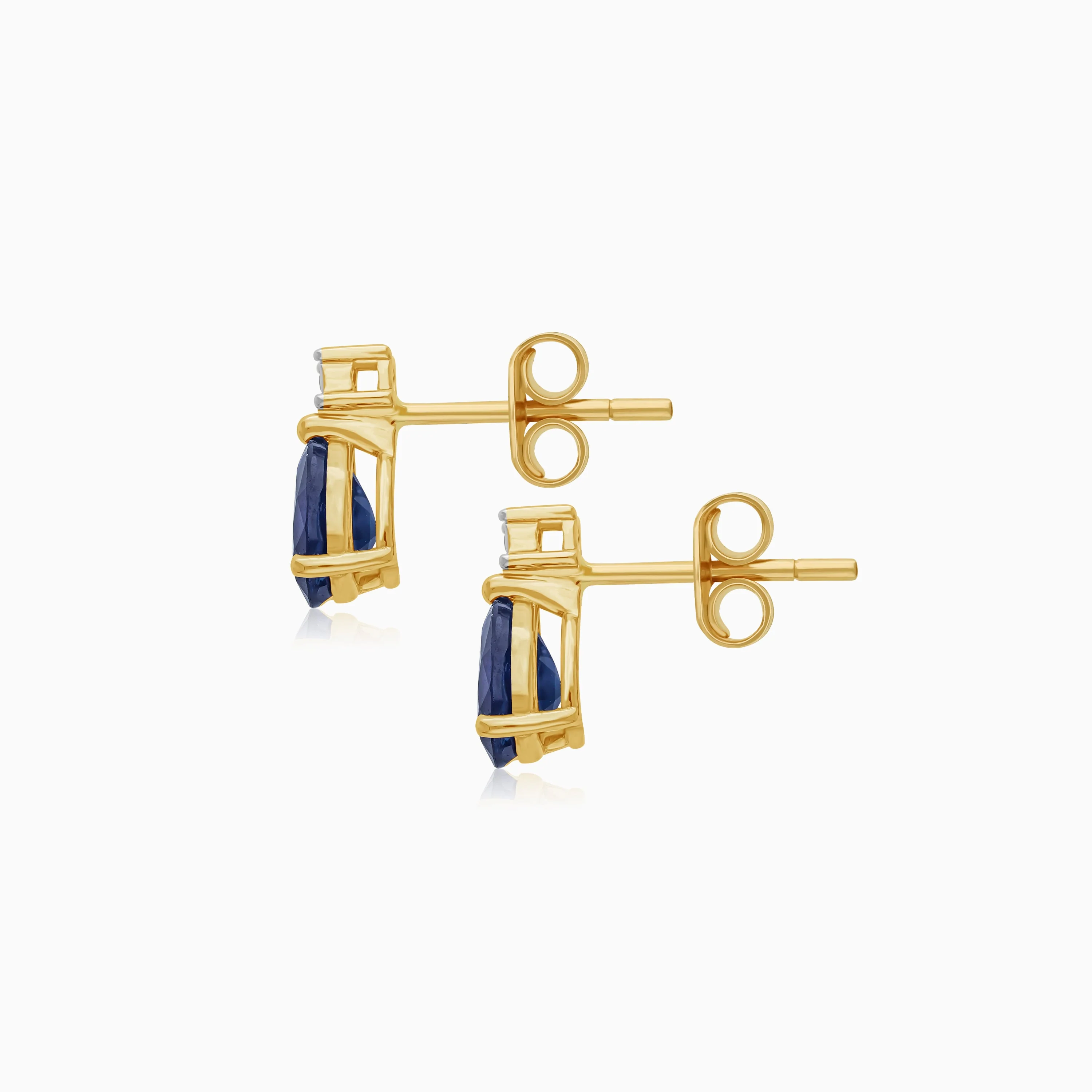 18k Yellow gold drop shape sapphire and natural diamond earrings | colour classic collection - Image 3
