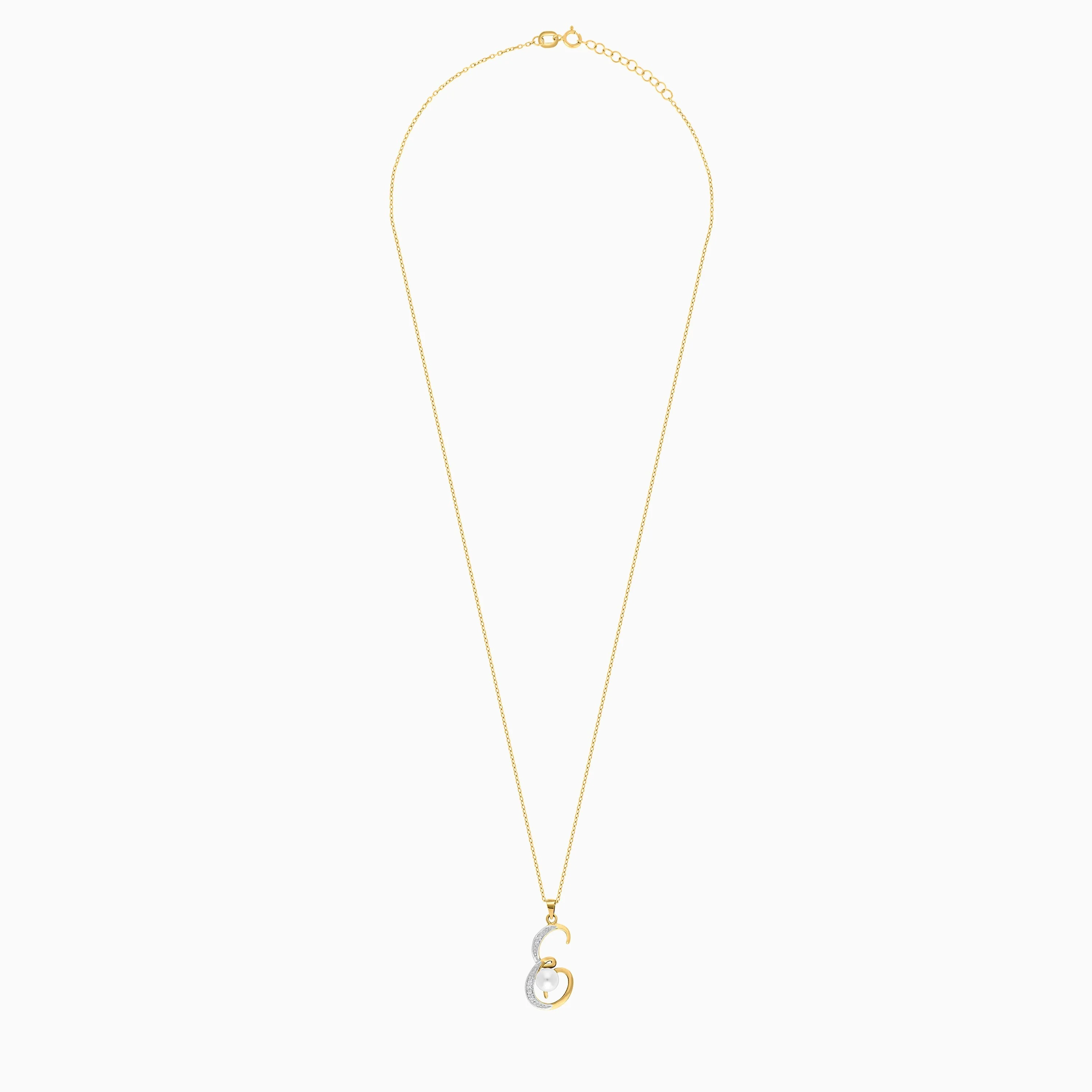 18k Yellow Gold ‘E’ Letter Necklace with Natural Diamond & Pearl | Alpha Collection - Image 3