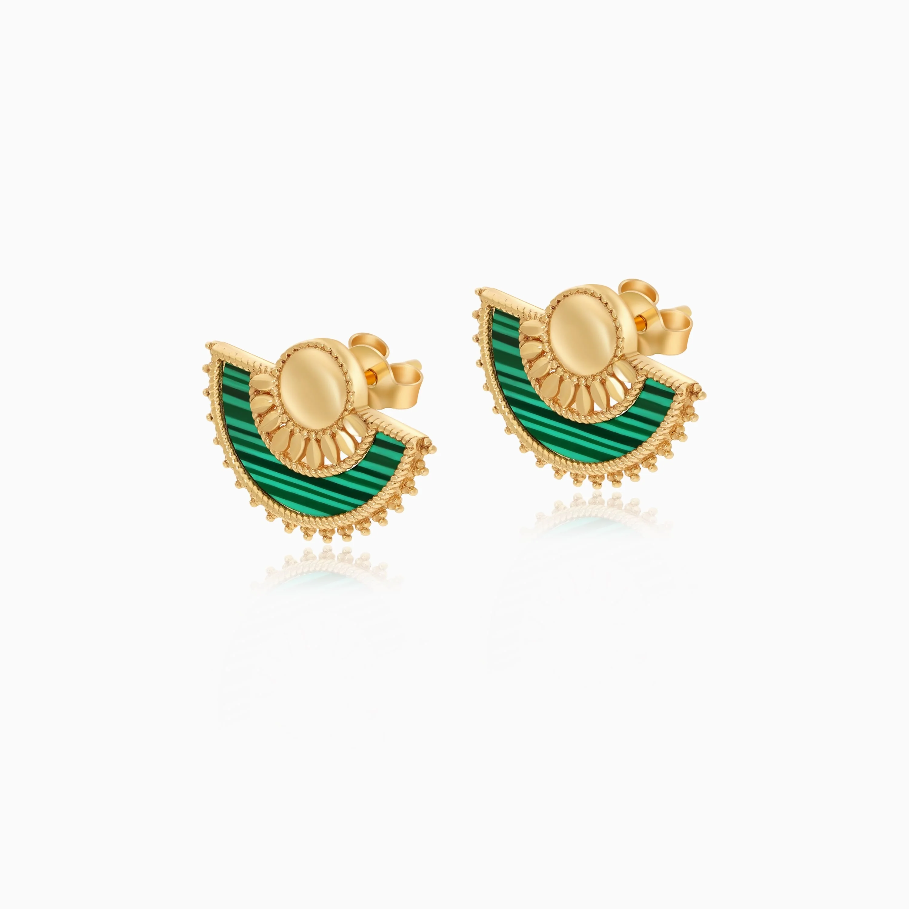 18K Yellow Gold Earrings with Malachite Stones from the Shnaf Collection - Image 3