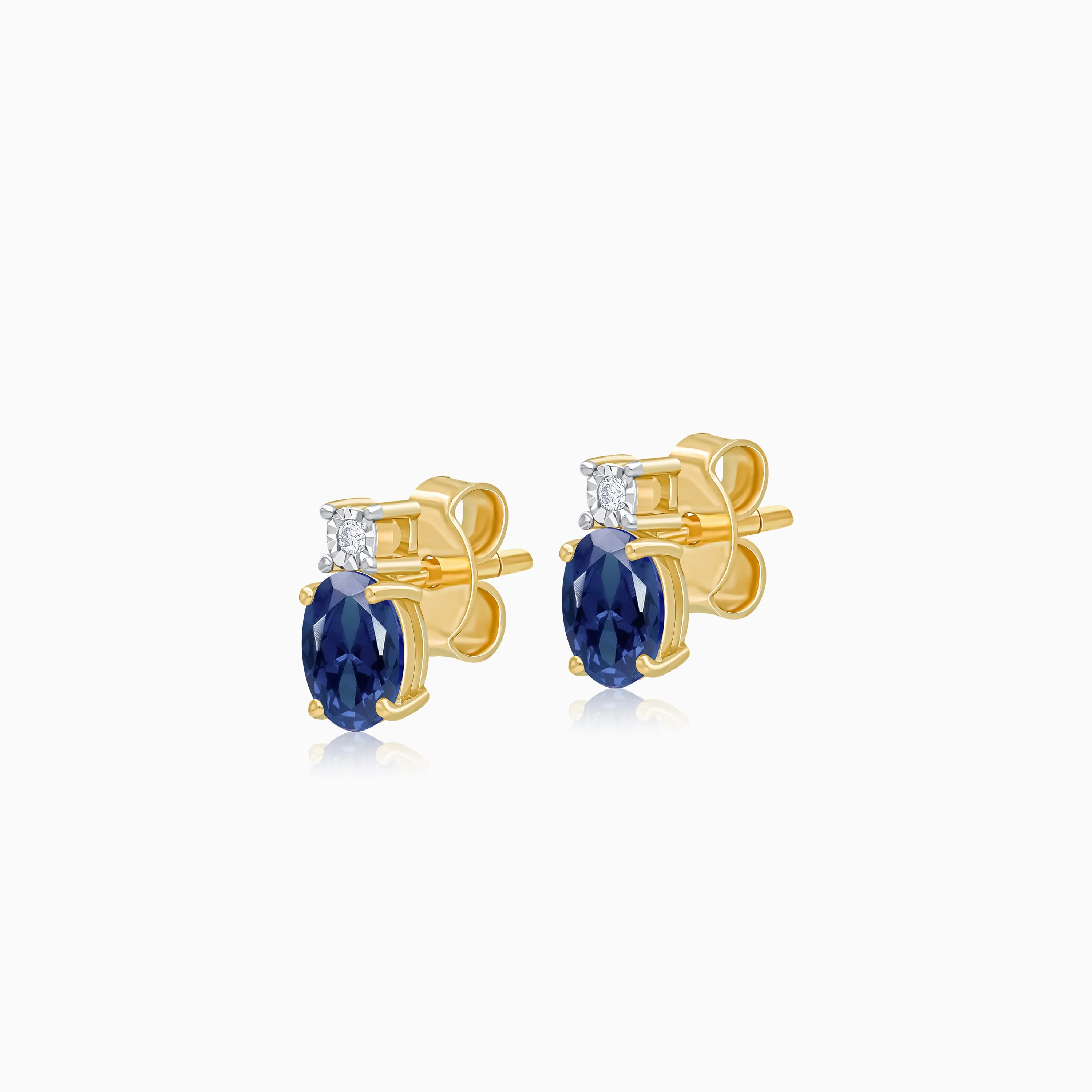 18k Yellow gold earrings adorned with natural diamonds and sapphire | Colour Classic Collection - Image 3
