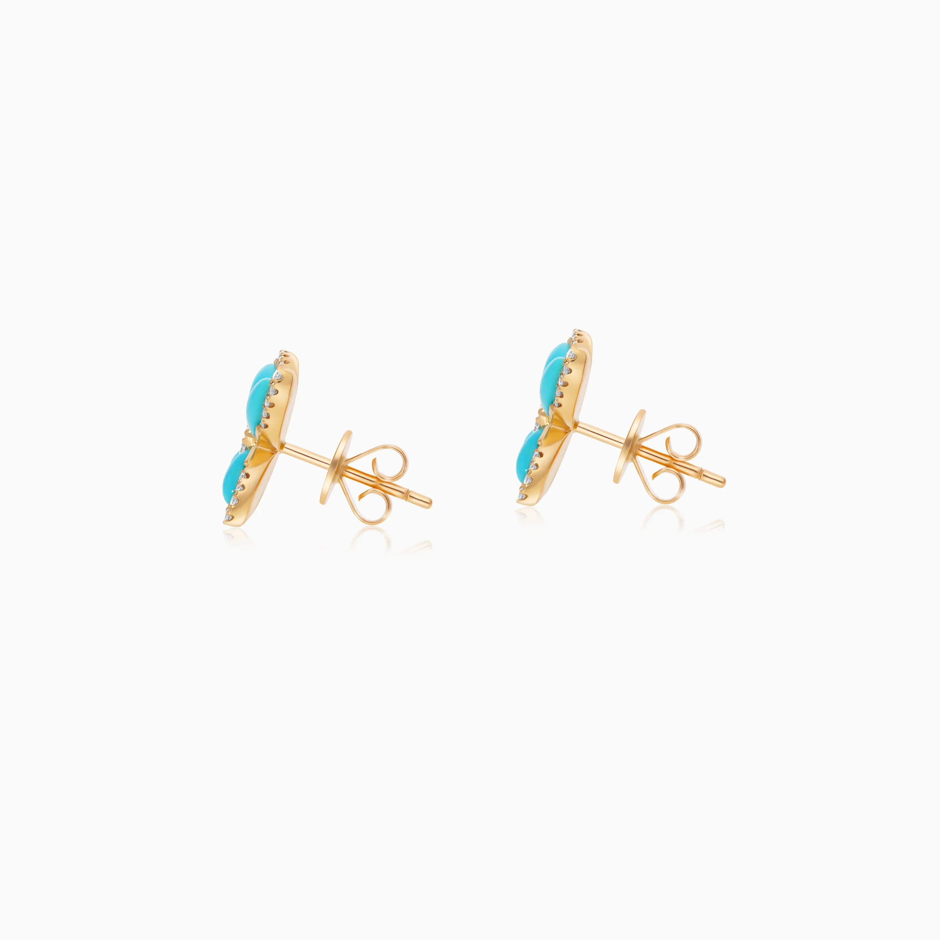 18K Yellow Gold Butterfly Earrings with Turquoise and Diamonds – Mosaic Collection - Image 3