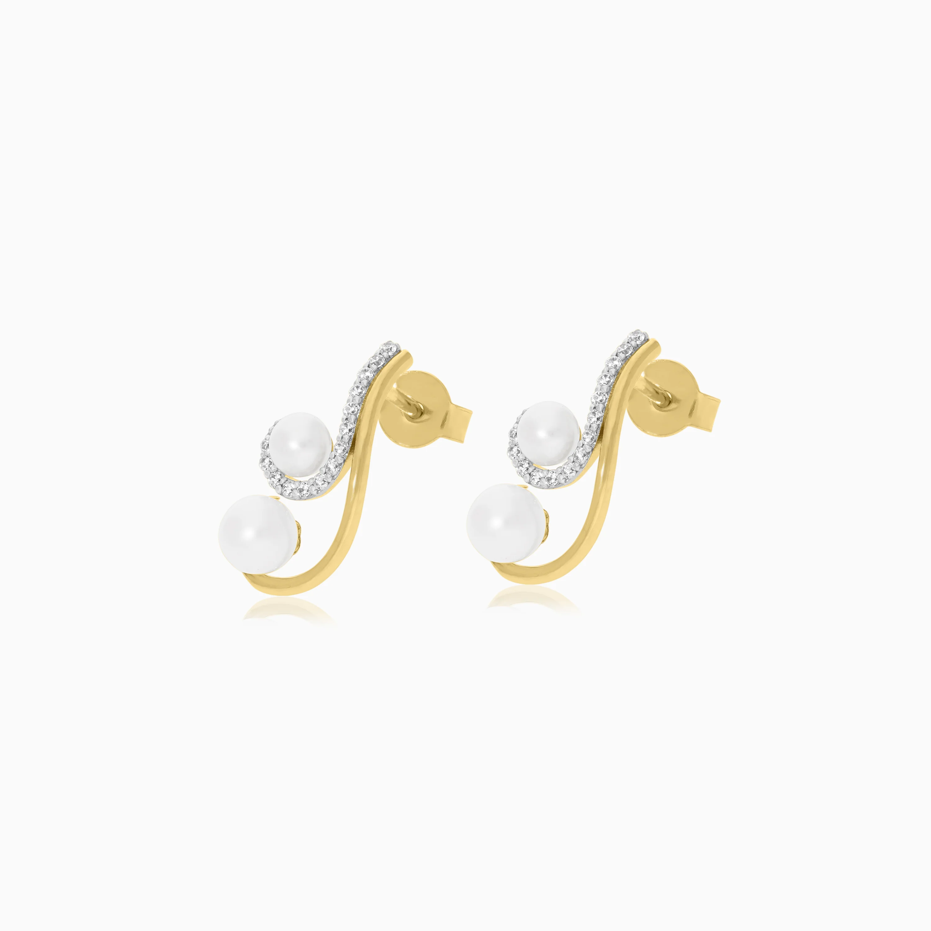 18K Yellow Gold Earrings Adorned with Pearls and Zircon Stones from the Danah Collection - Image 3