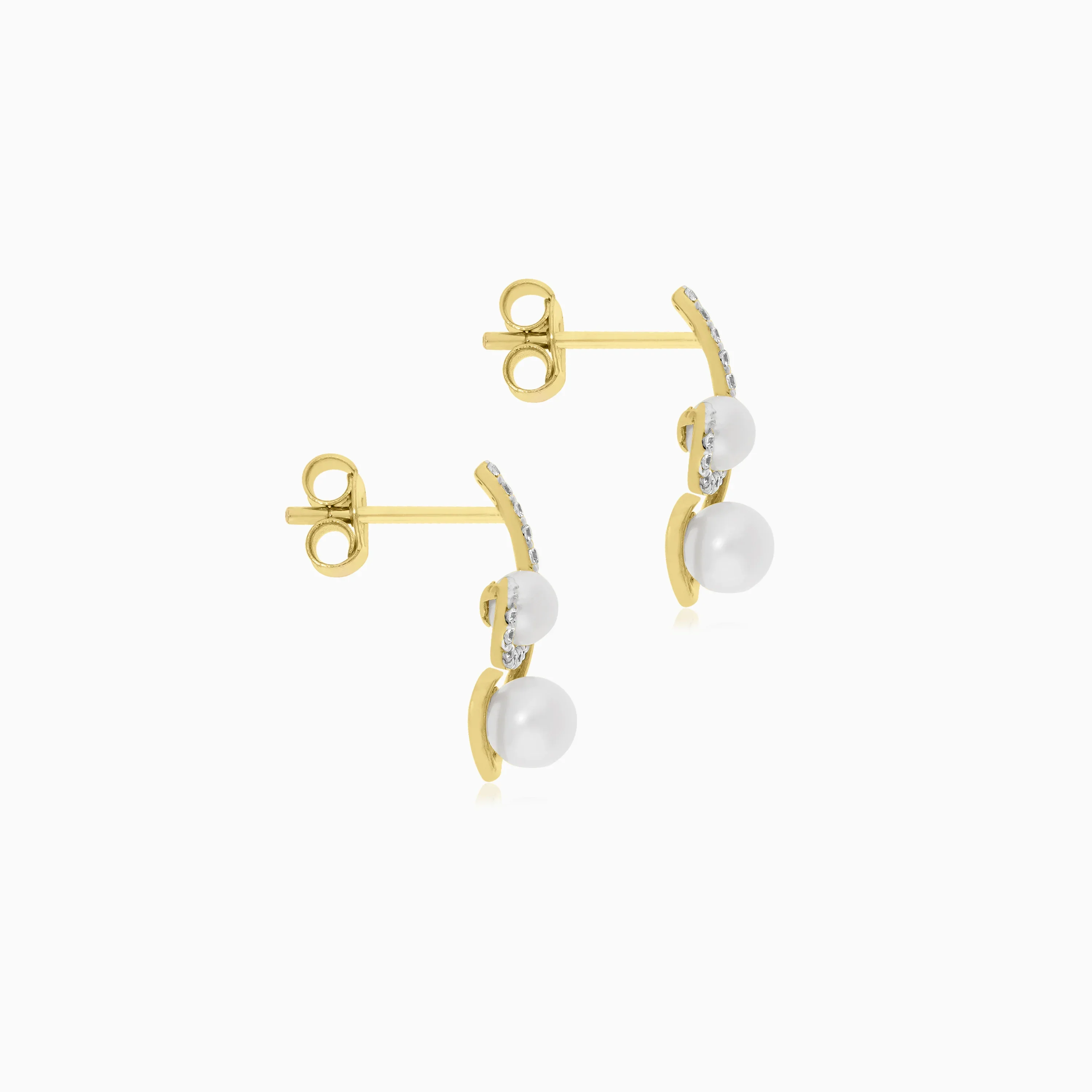 18K Yellow Gold Earrings Adorned with Pearls and Zircon Stones from the Danah Collection - Image 4