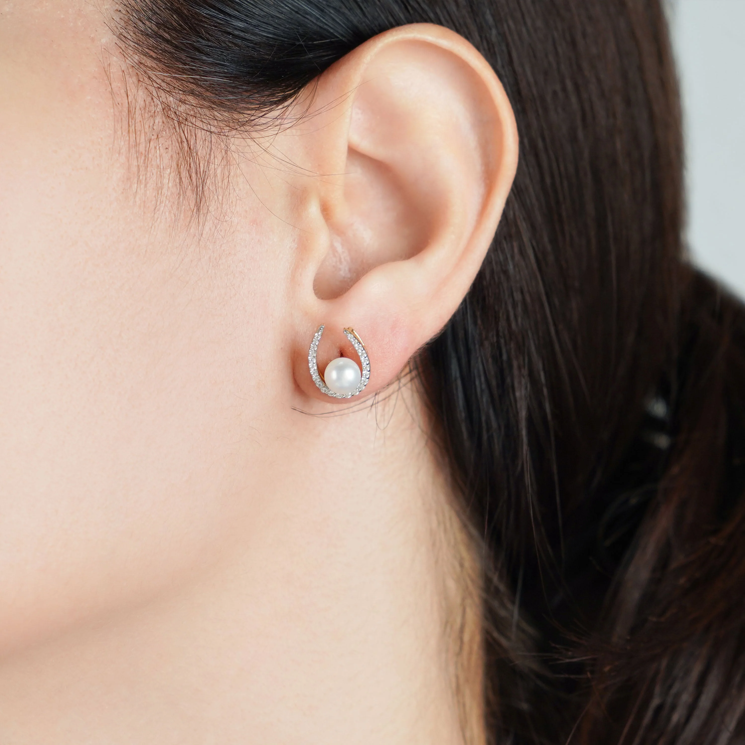 18k Yellow Gold Earrings Featuring Pearls and Zircon Stones | Danah Collection - Image 2