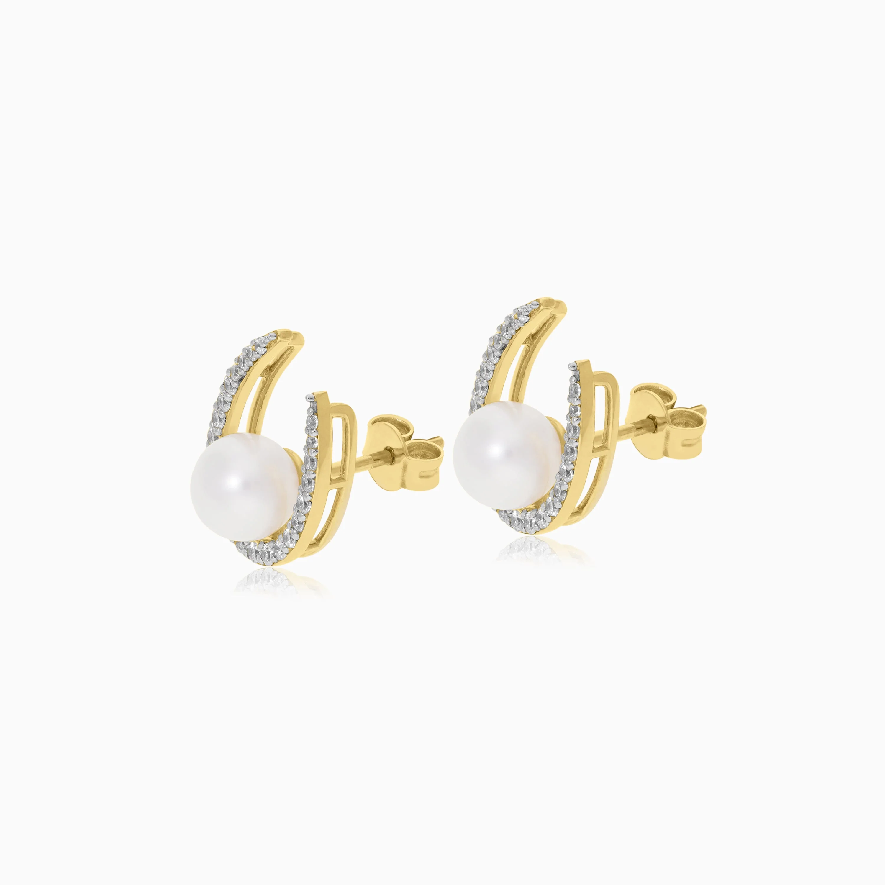 18k Yellow Gold Earrings Featuring Pearls and Zircon Stones | Danah Collection - Image 3
