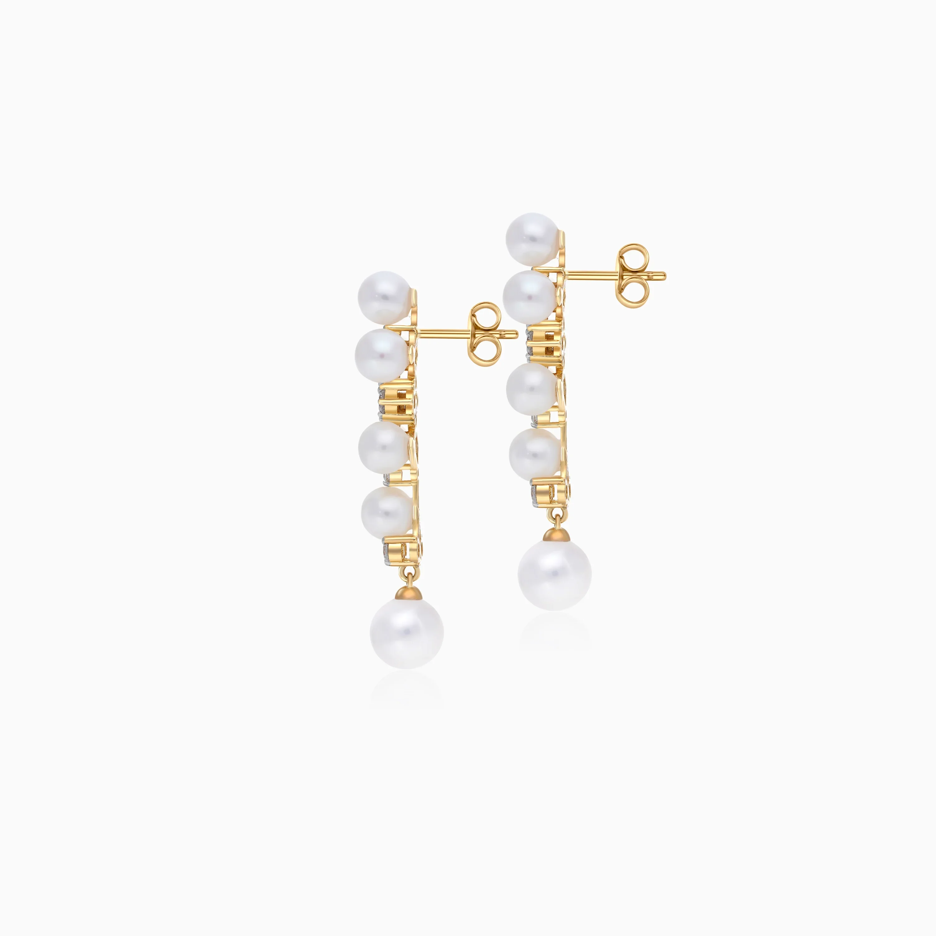 18k Yellow Gold Pearl Hanging Earrings with Zircon | Danah Collection - Image 2