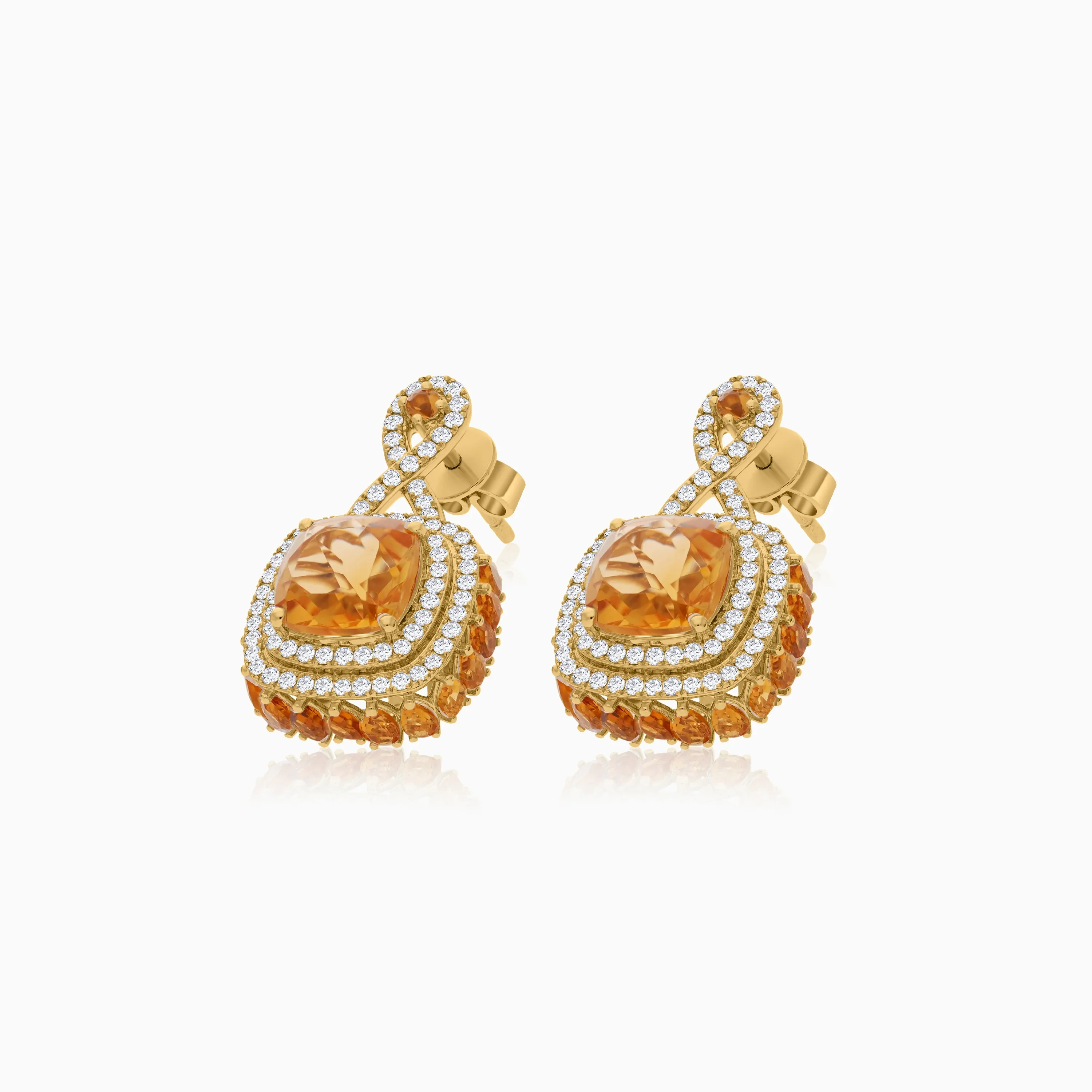 18K Yellow  Gold Earrings featuring a stunning Natural Diamond and Citrine stones - Image 3