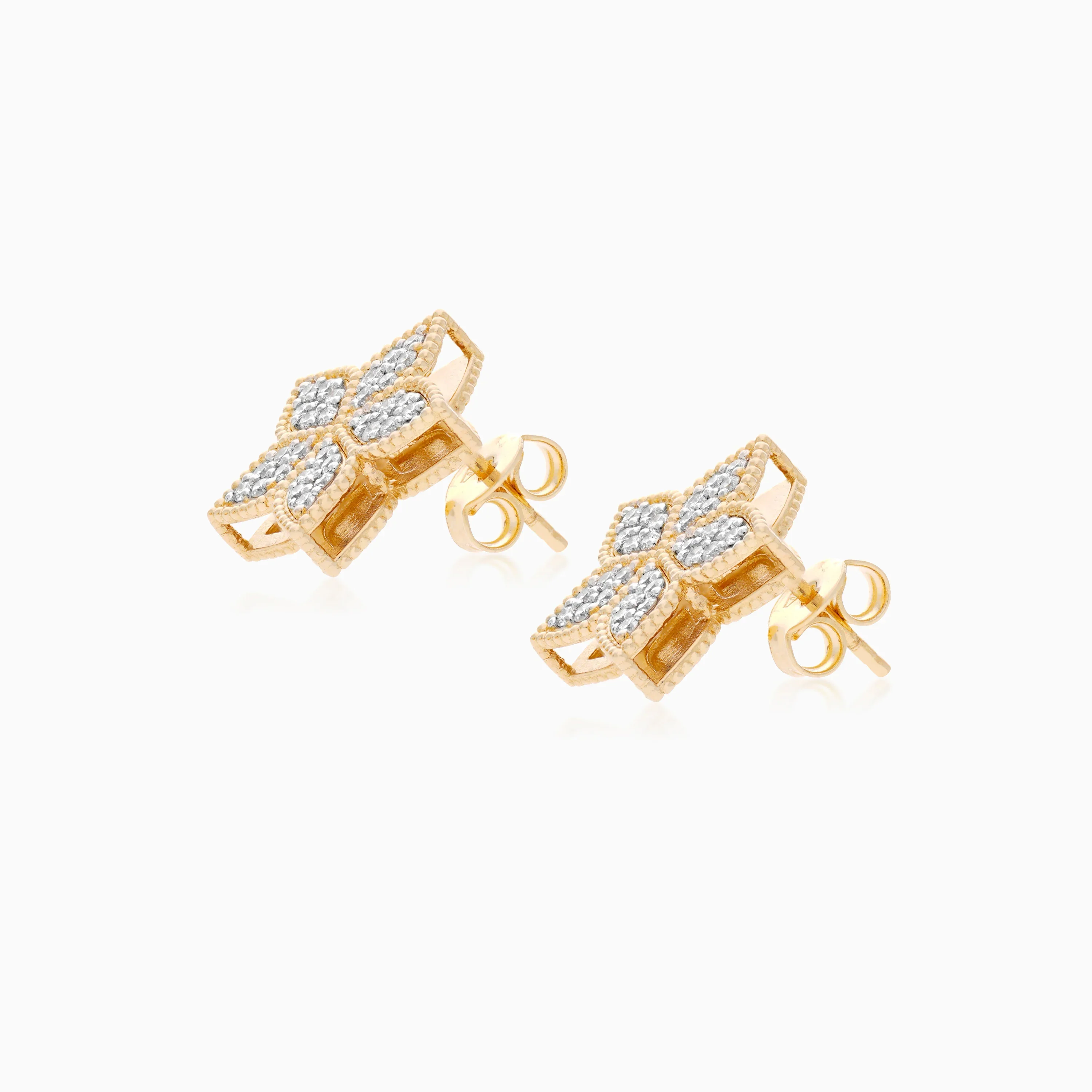 18K Yellow Gold Floral Diamond Earrings - Fortuna Diamond Collection - Image 3