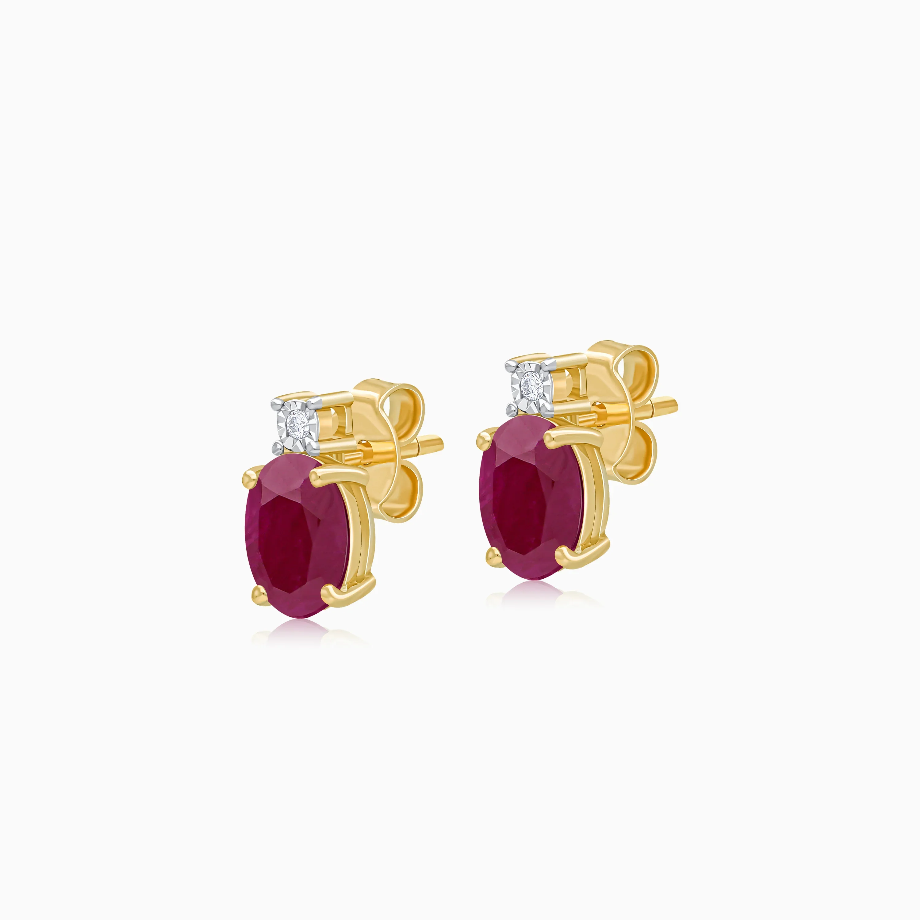 18k yellow gold earrings with natural diamond and ruby stones From the Colour Classic Collection - Image 3
