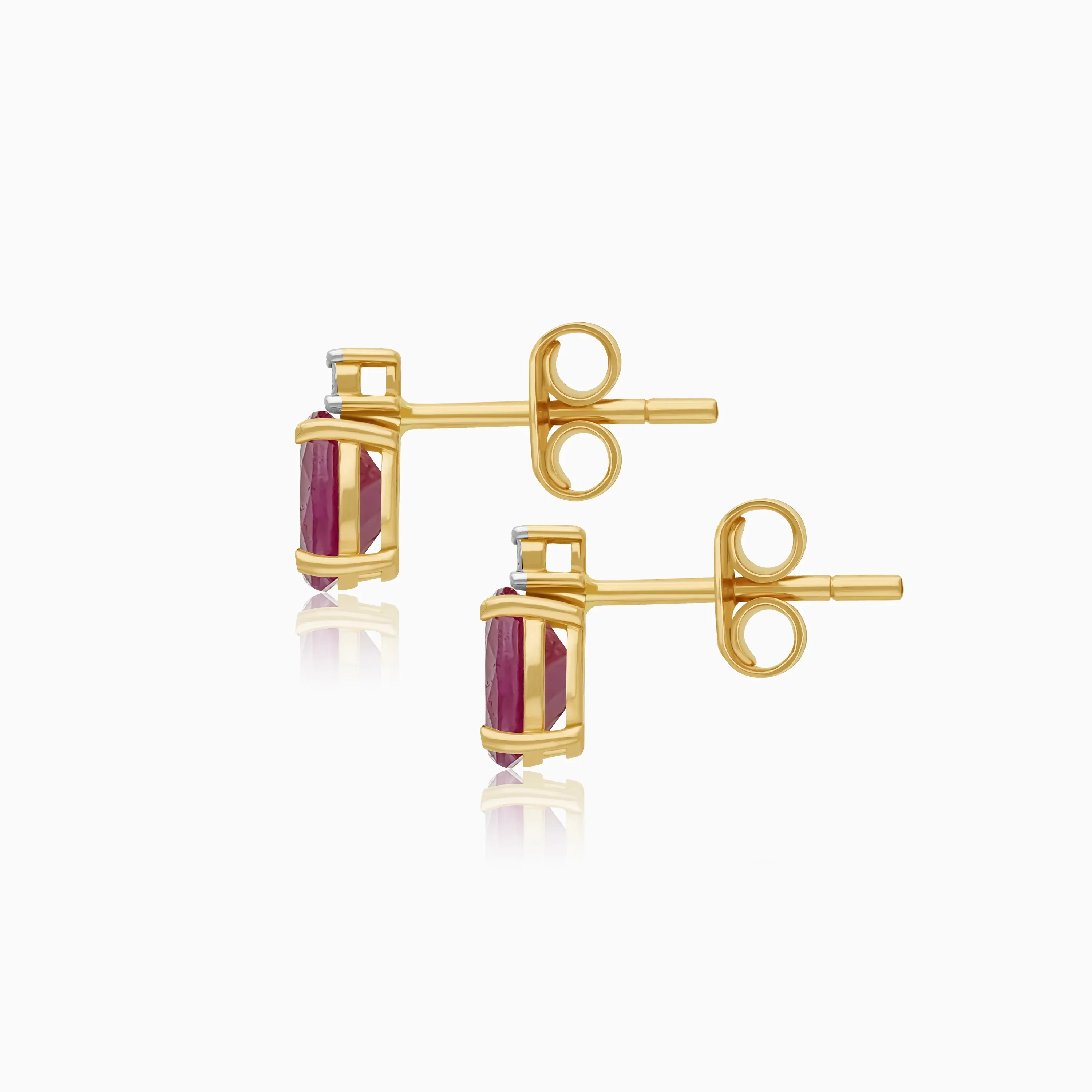 18k yellow gold earrings with natural diamond and ruby stones From the Colour Classic Collection - Image 4