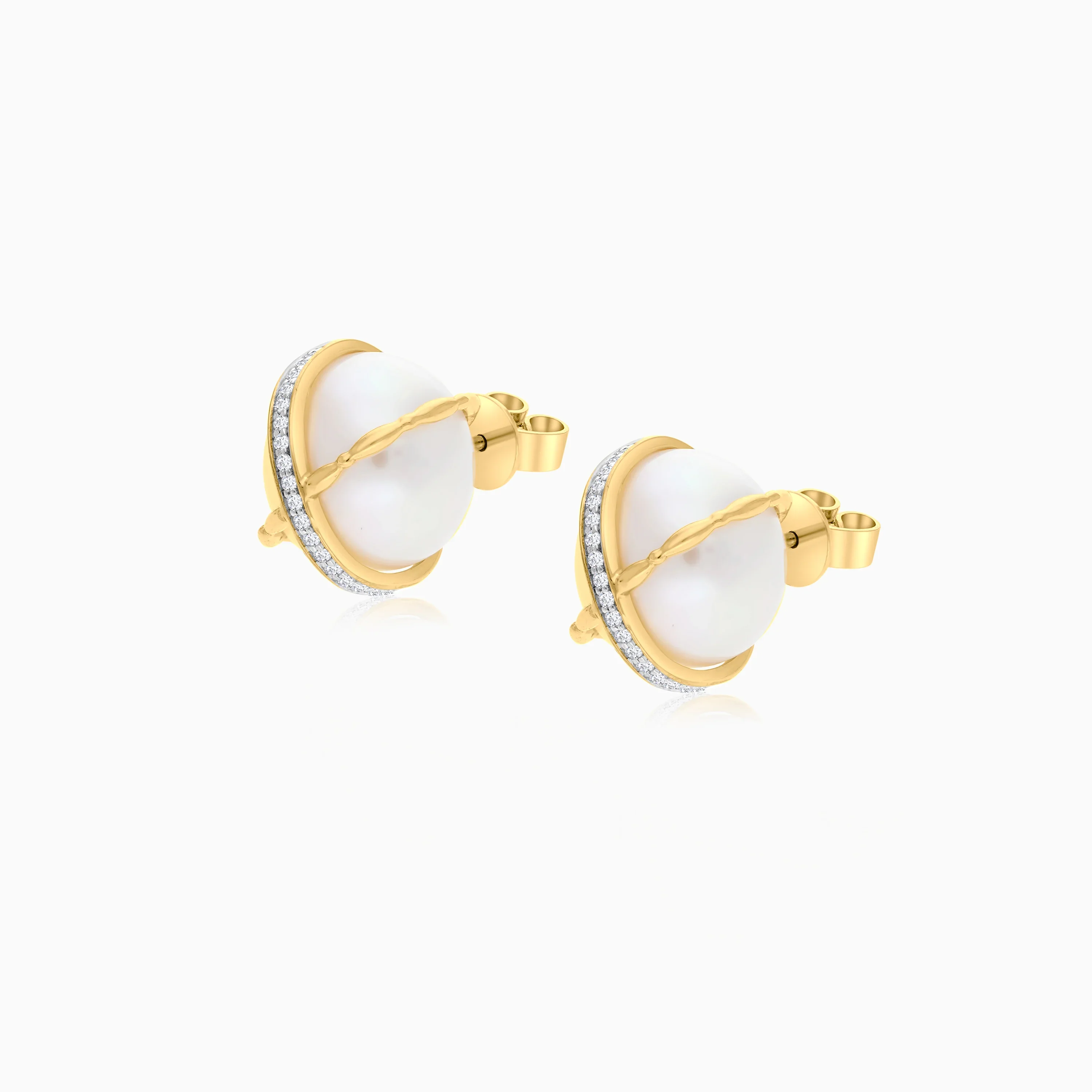 18K Yellow Gold Earrings with Pearl and Natural Diamond | Danah Collection - Image 3