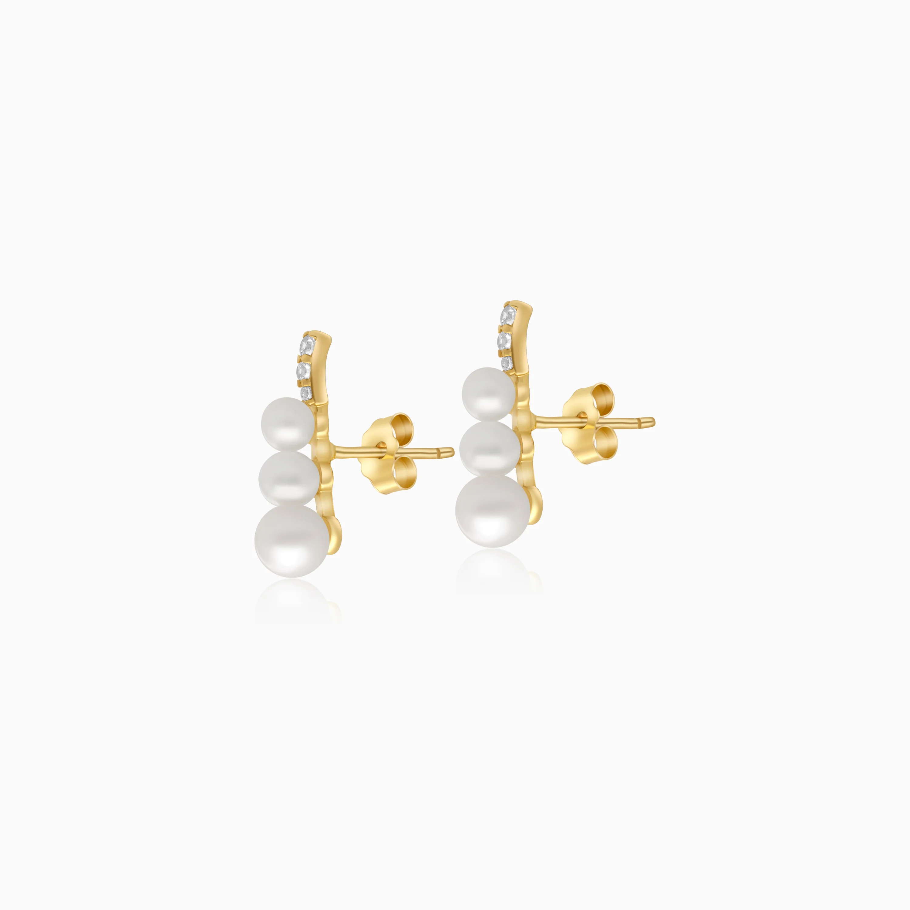 18k yellow gold earrings with pearls and zircon stones - Image 3