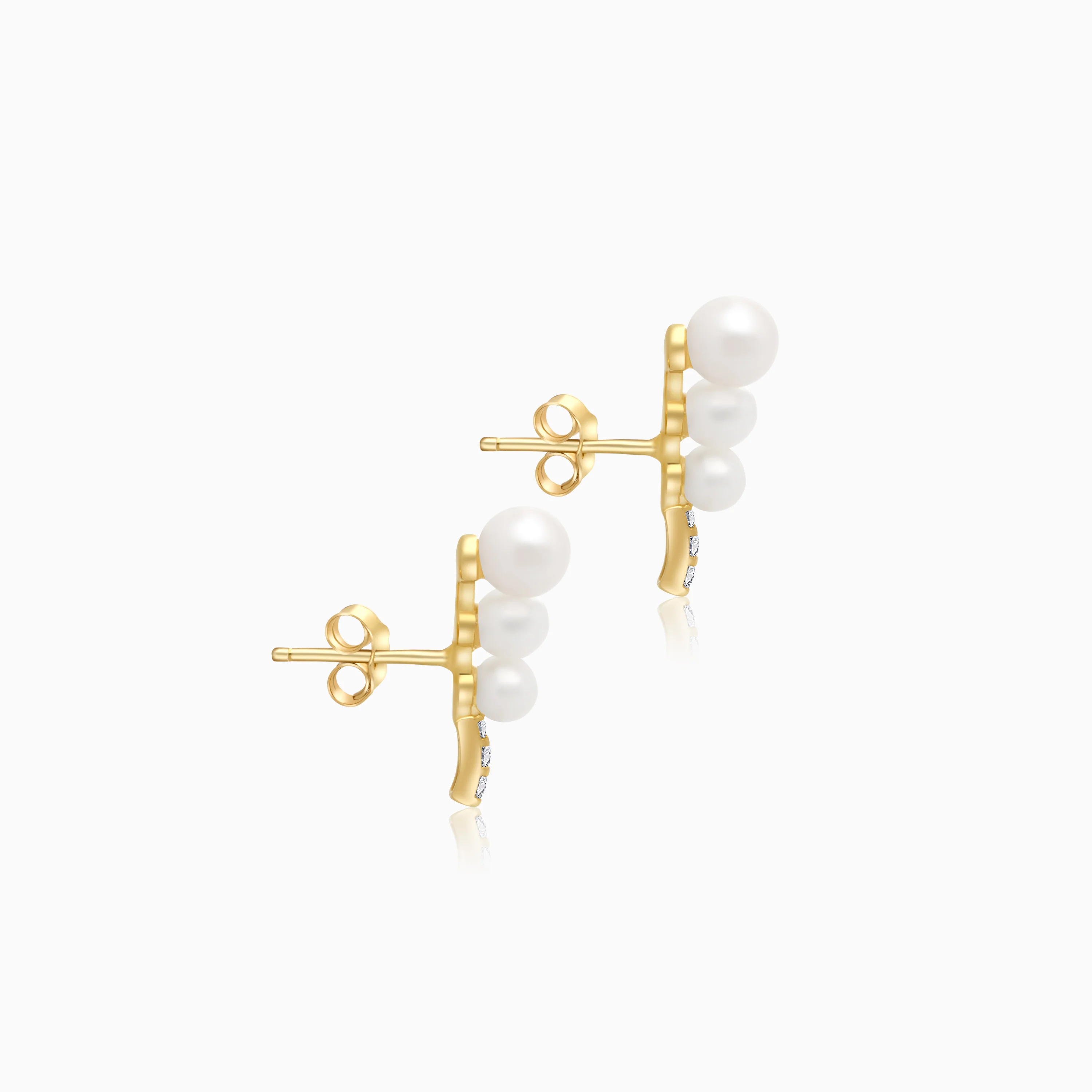 18k yellow gold earrings with pearls and zircon stones - Image 4