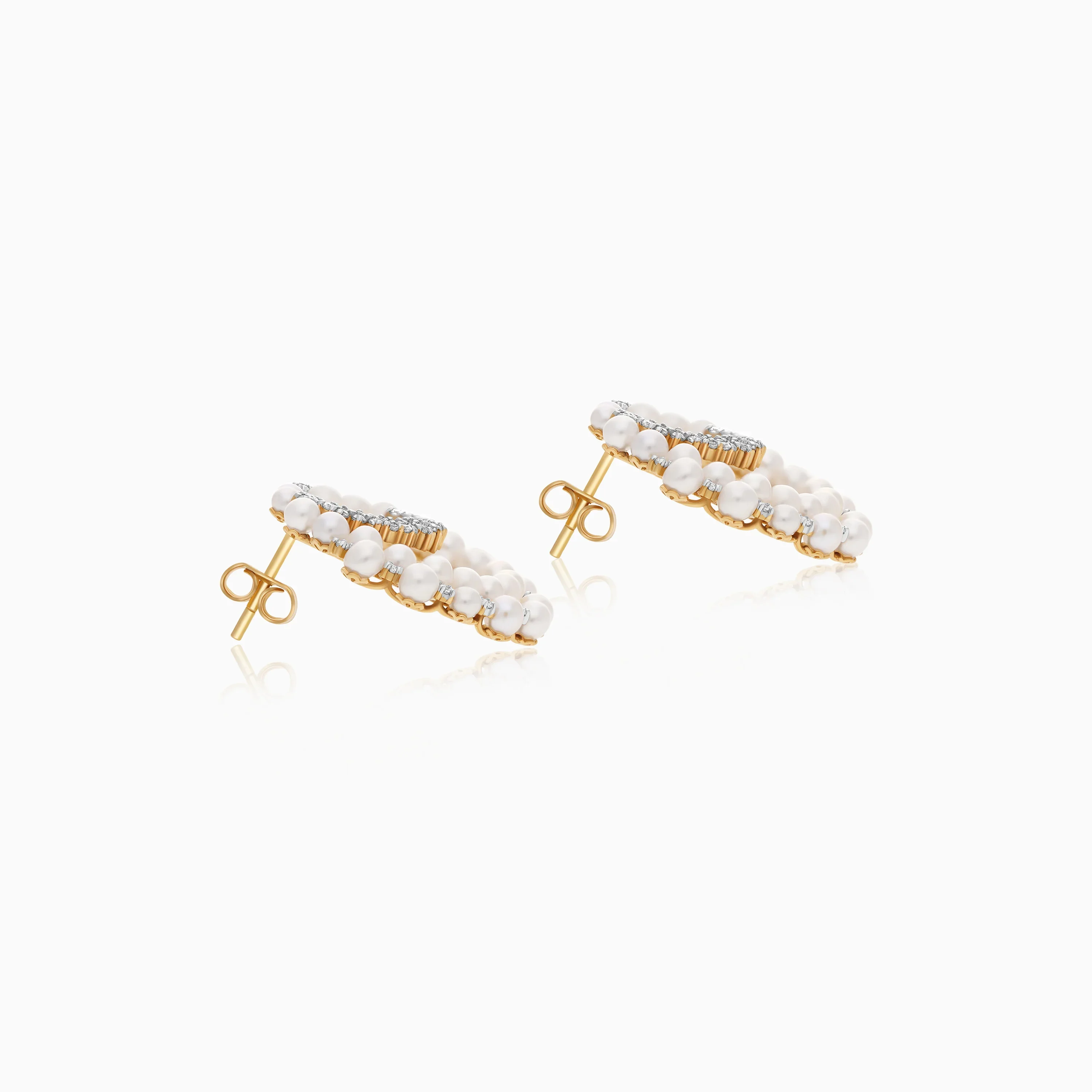 18k Yellow Gold Earrings Featuring Pearls and Zircon Stones | Danah Collection - Image 3