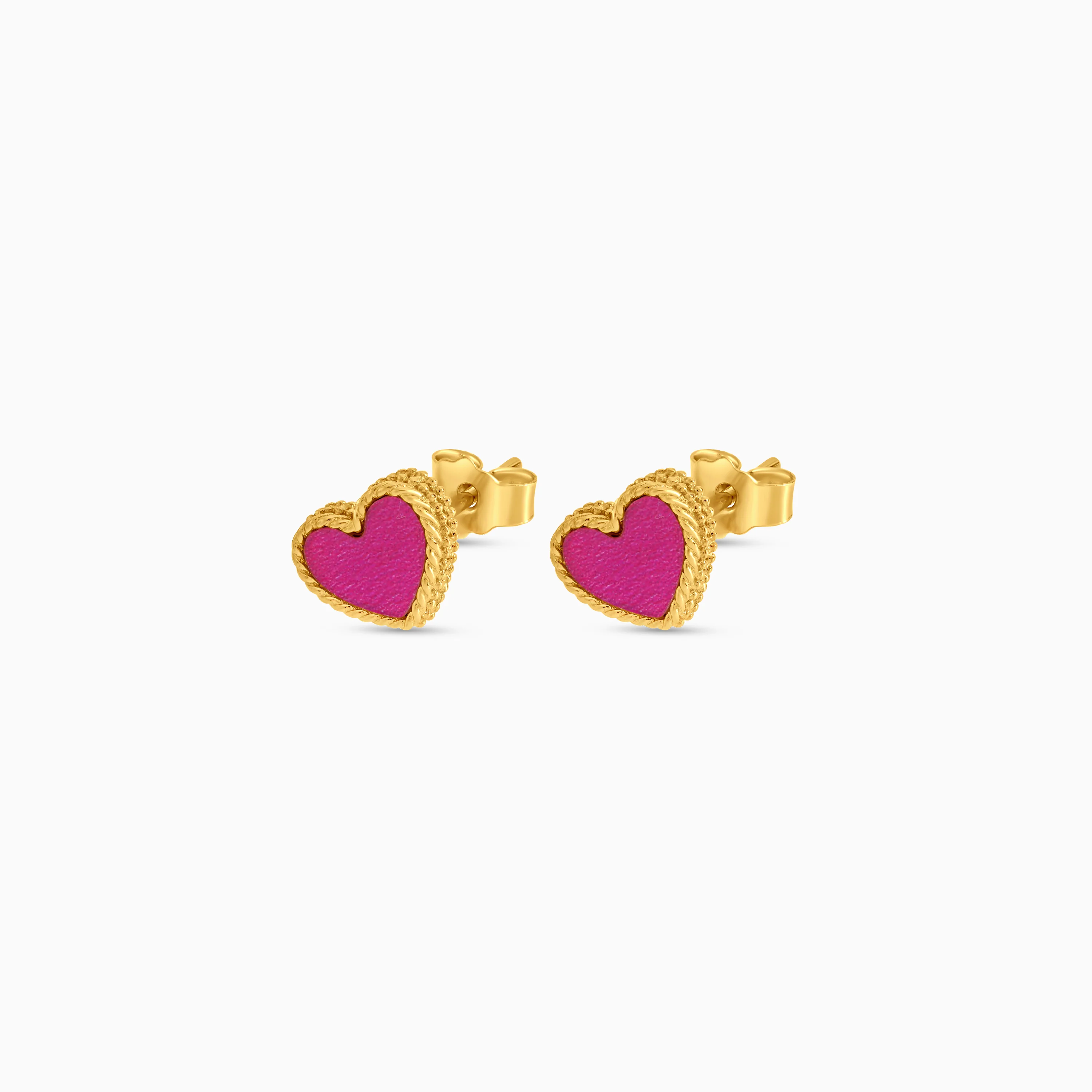 18k yellow gold earrings with pink heart shaped   for kids - Vivante collection - Image 2