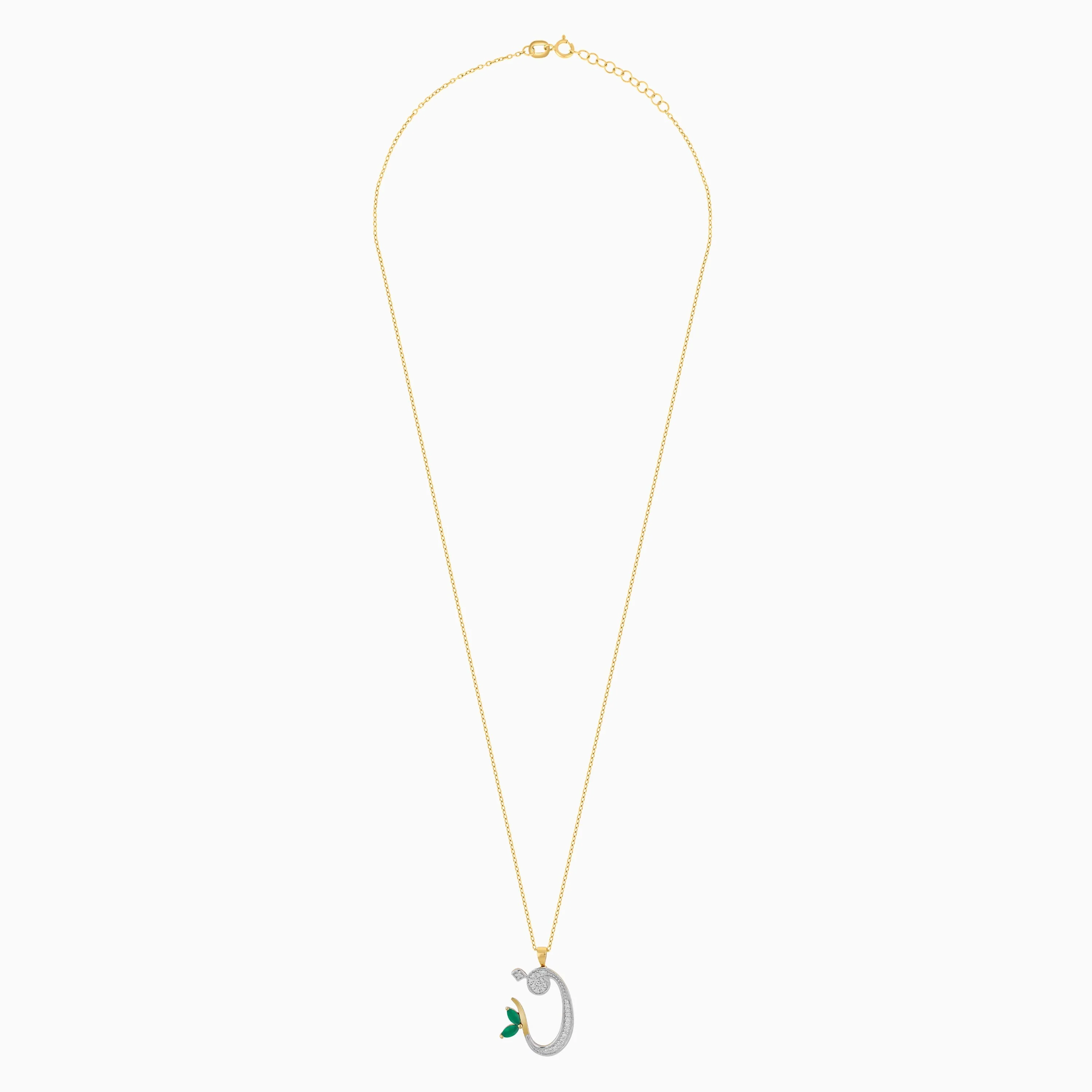 18k Yellow Gold FAA Arabic Letter Necklace with Diamonds & Green Agate | Horoufi Diamond Collection - Image 3