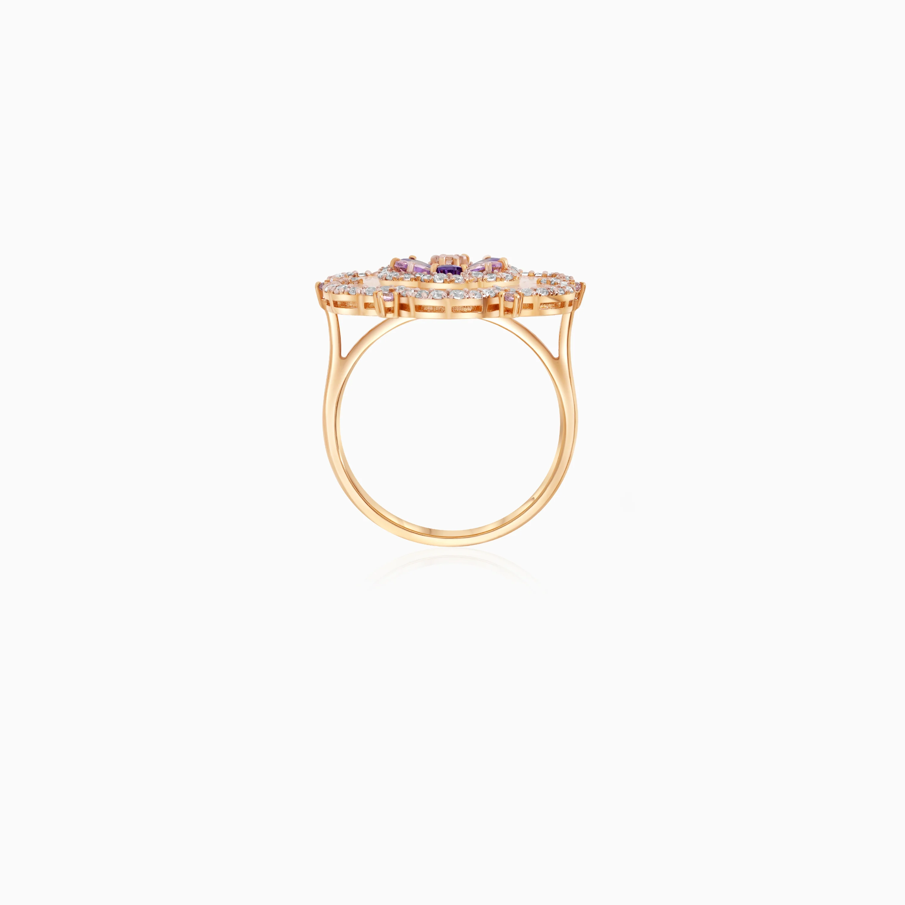 18K Yellow Gold Floral Ring with Mother of Pearl & Multi-Color Zircon – Danah - Image 4