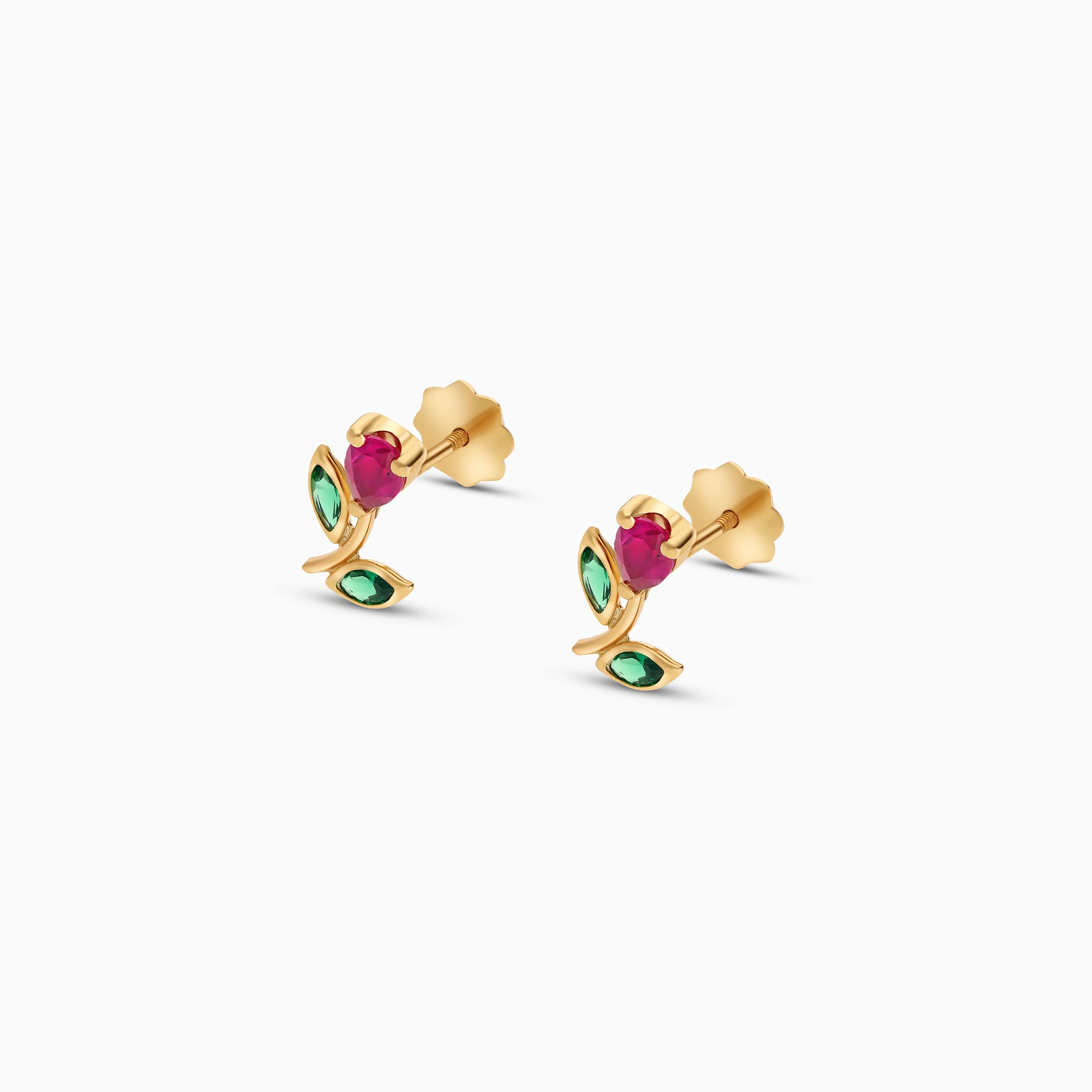 18k Yellow Gold Flower Earrings with Coloured Stones | Spanish Kids Collection - Image 2