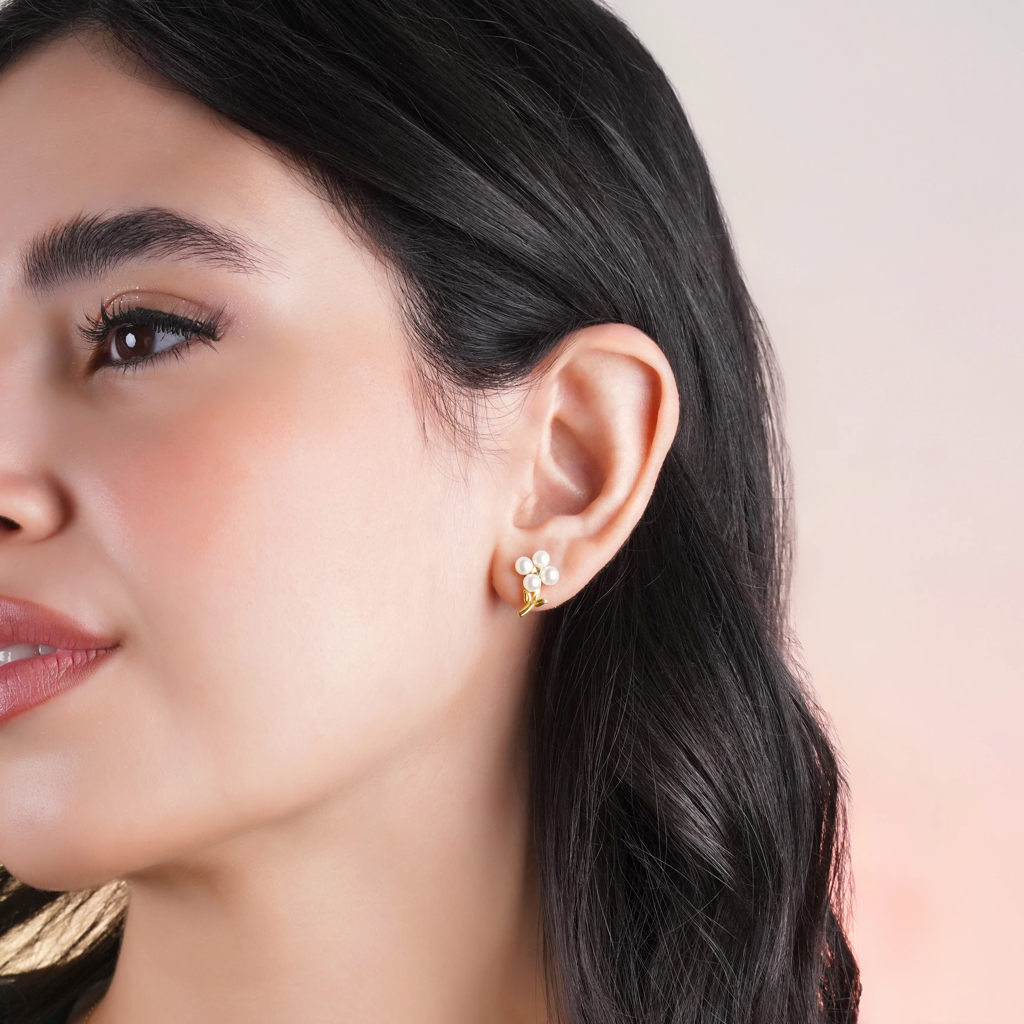 18k yellow gold flower shape earrings with pearls From Danah Collection - Image 2