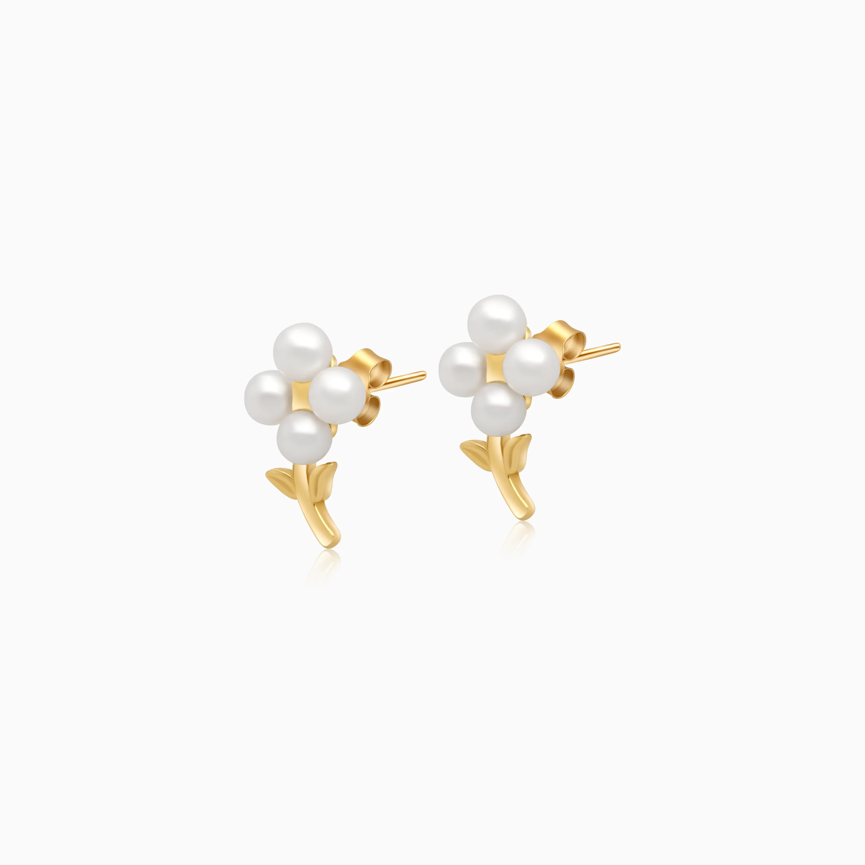 18k yellow gold flower shape earrings with pearls From Danah Collection - Image 3
