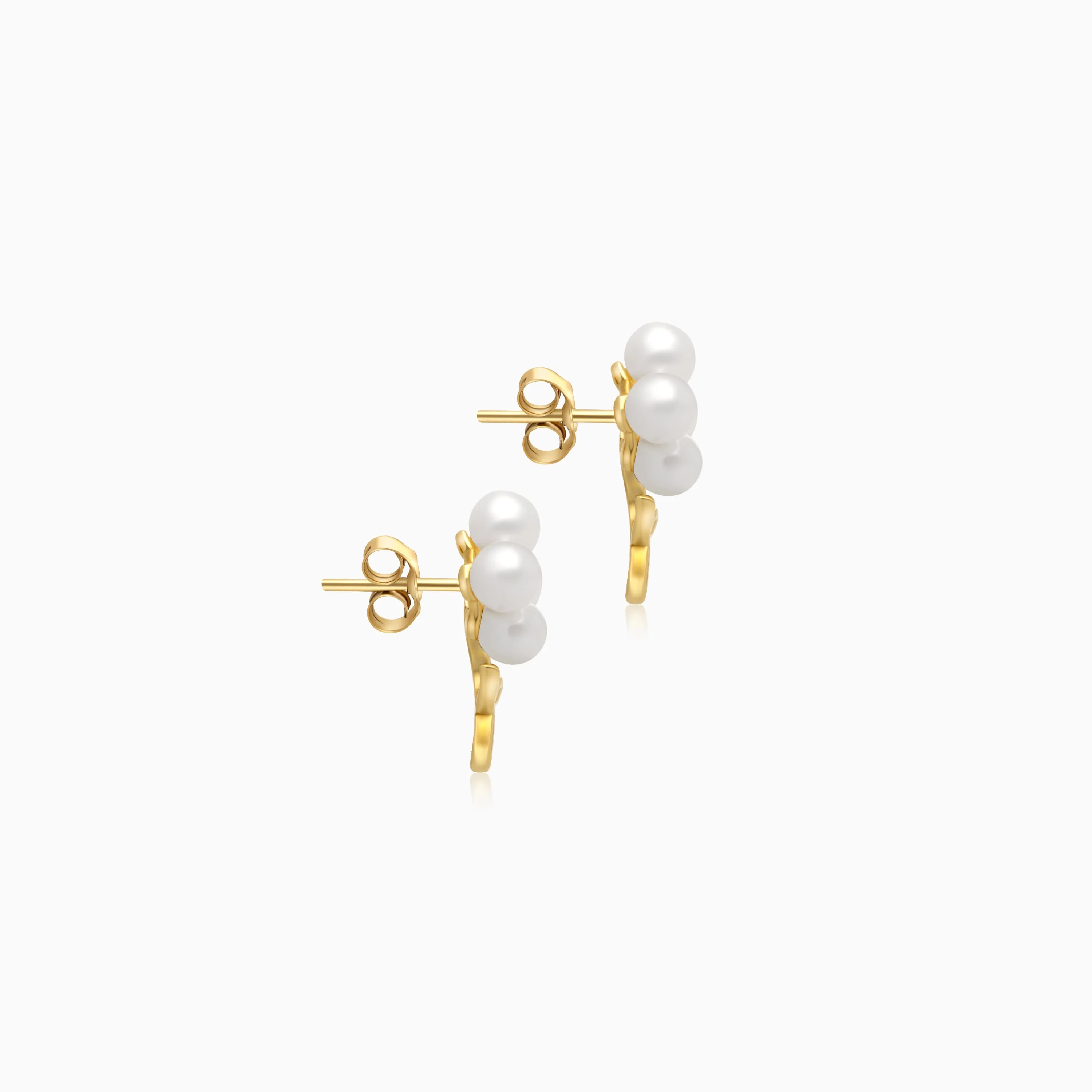 18k yellow gold flower shape earrings with pearls From Danah Collection - Image 4