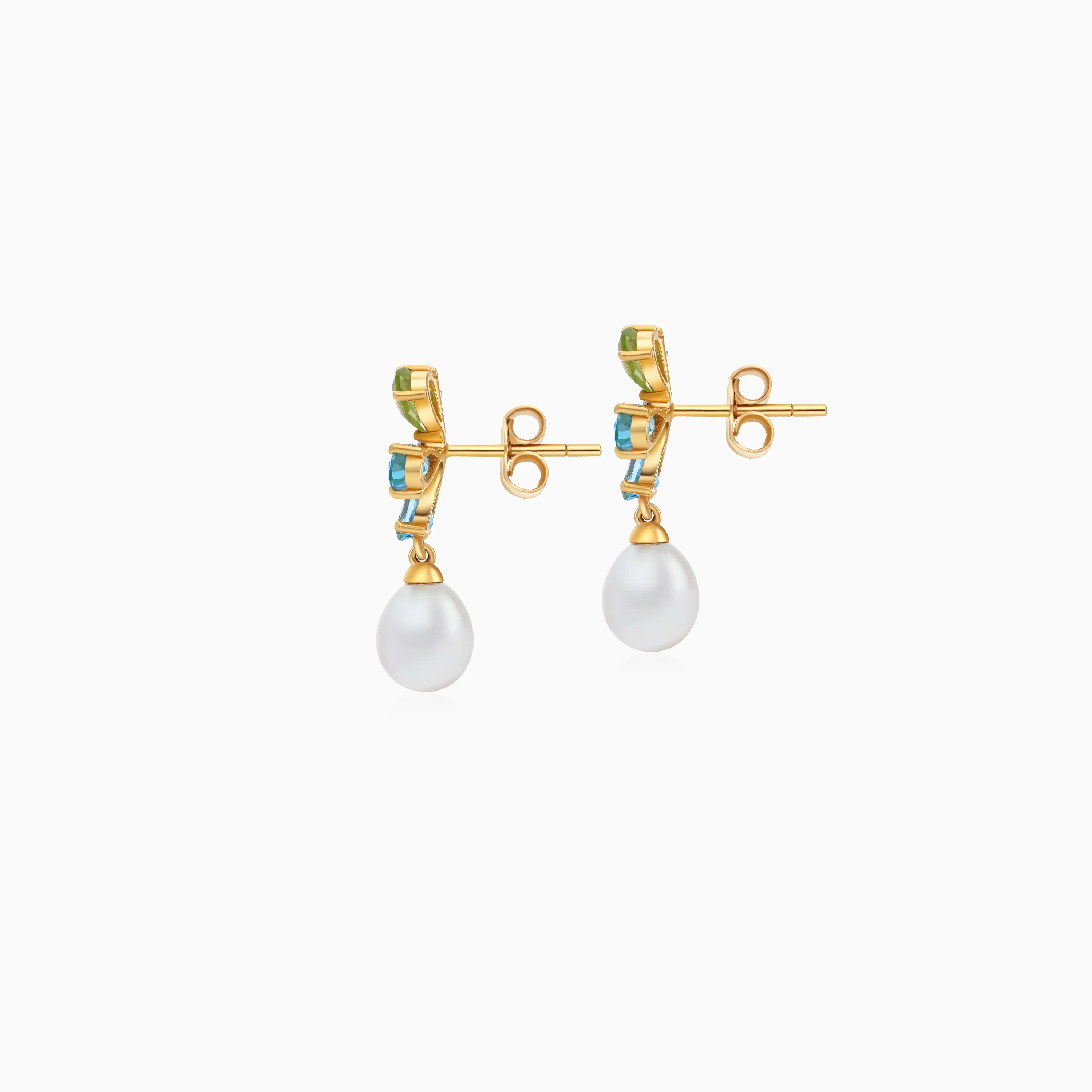 18k Yellow Gold Pearl Earrings with Diamonds and Gemstones | Danah Diamond Collection - Image 4